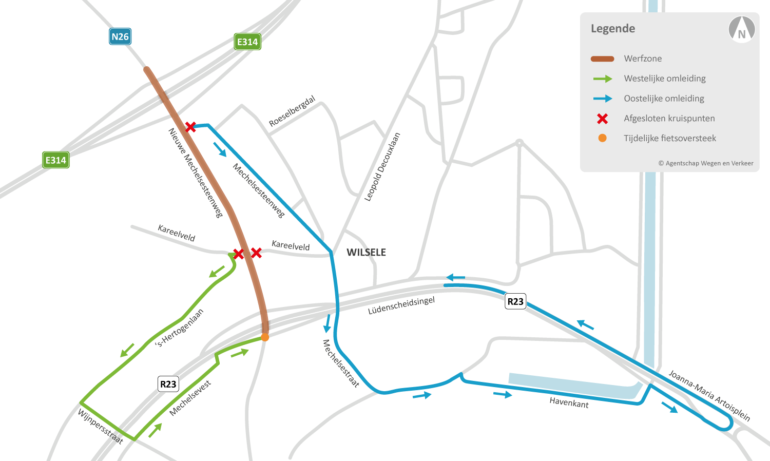 Asfalteringswerken en aanpassingen verkeerslichten Nieuwe Mechelsesteenweg (N26) X E314