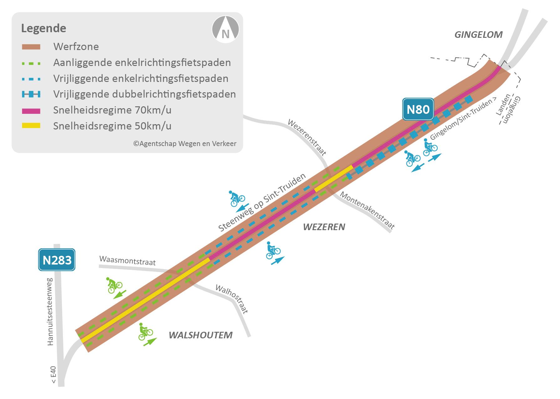 Herinrichting Steenweg op Sint-Truiden (N80) Aangepaste snelheden voor Walshoutem en Wezeren