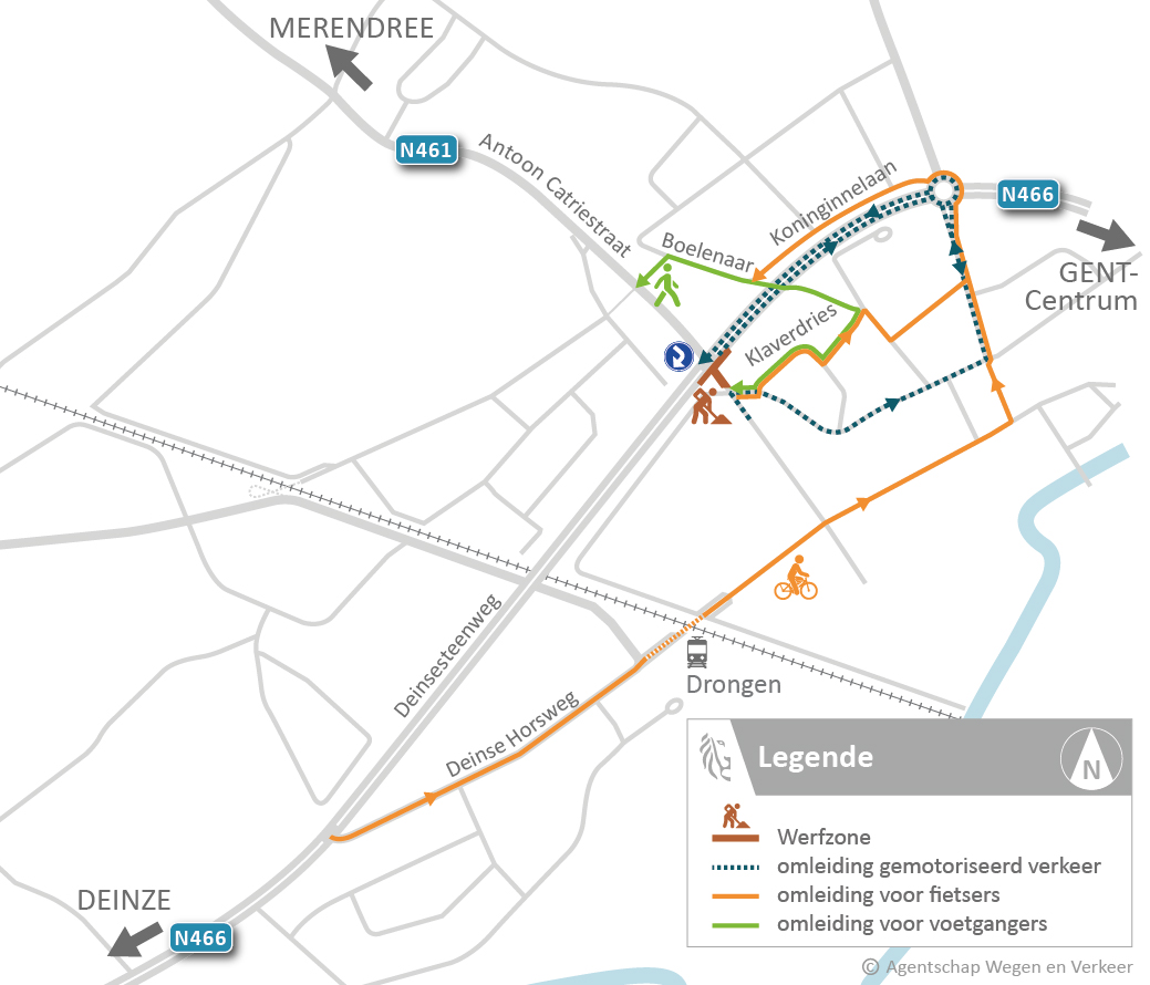 Omleidingsplan fase 2 werken kruispunt Drongensesteenweg/Catriestraat
