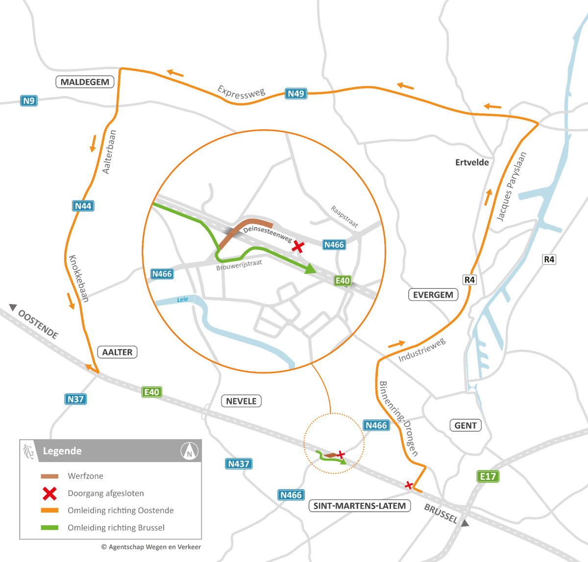 E40 Drongen Omleidingsplan