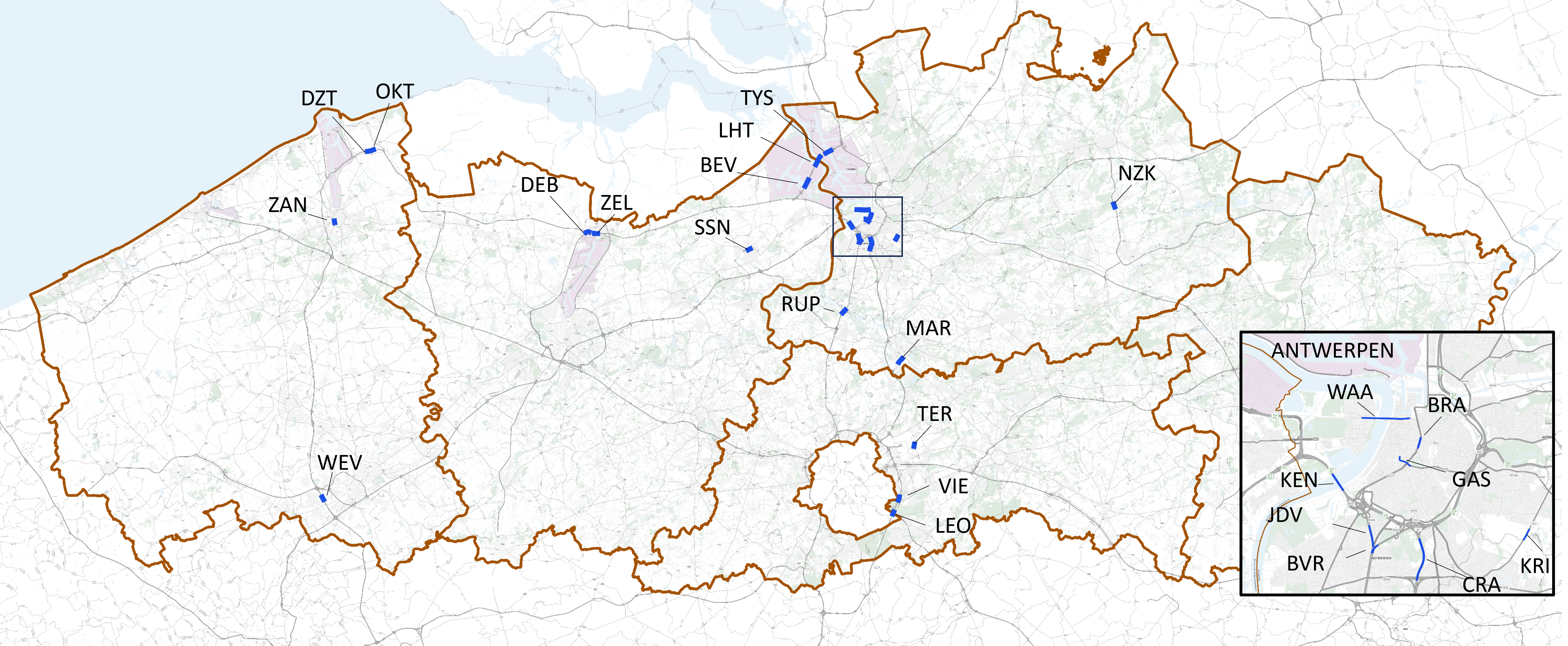 Overzicht tunnels in beheer AWV