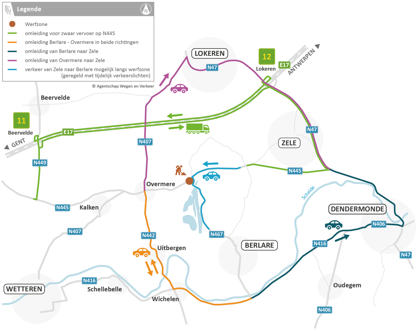 Omleidingen gemotoriseerd verkeer De Klappel Berlare
