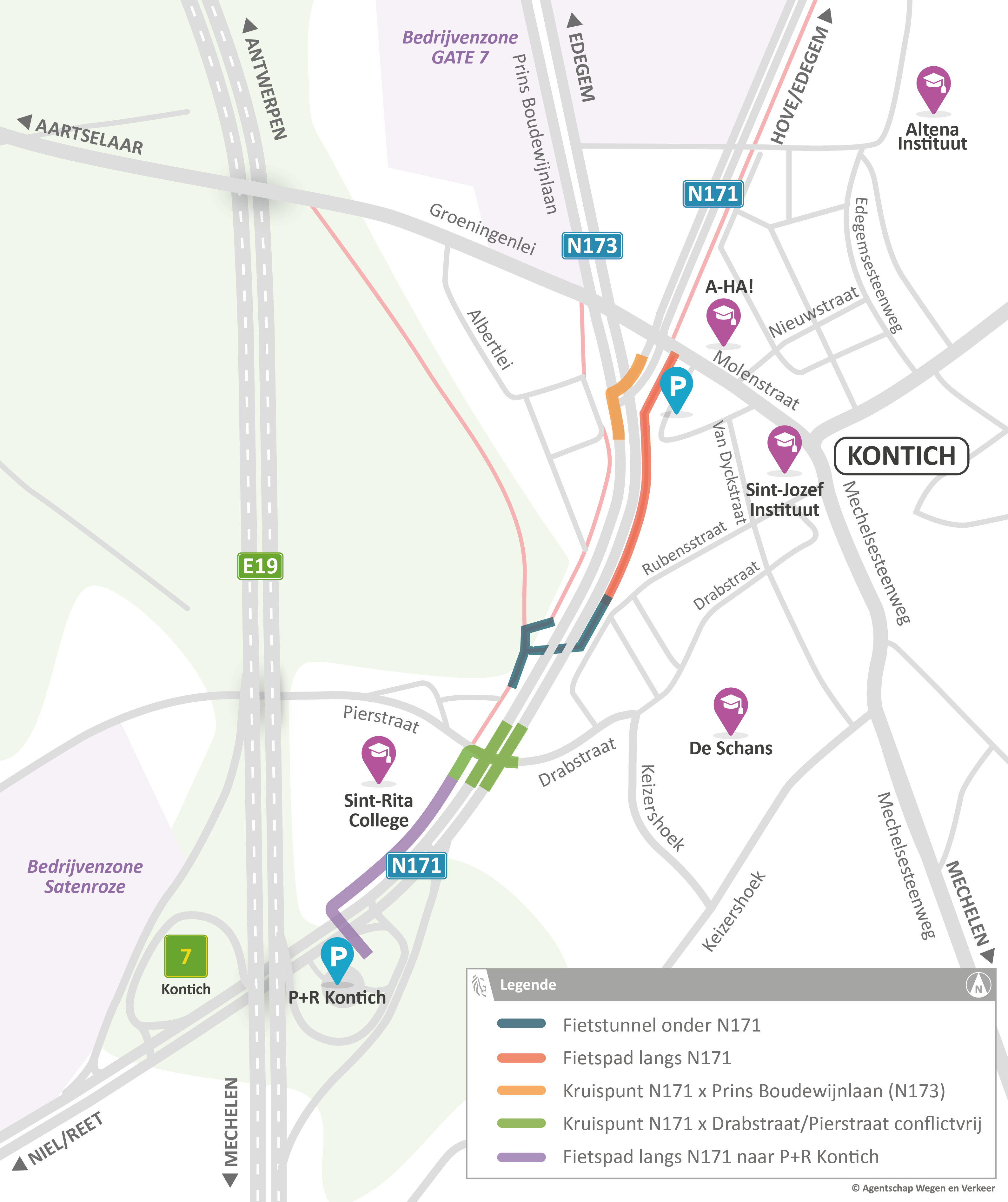 Fietstunnel Sint-Rita Kontich (N171) - Situeringsplan projectgebied