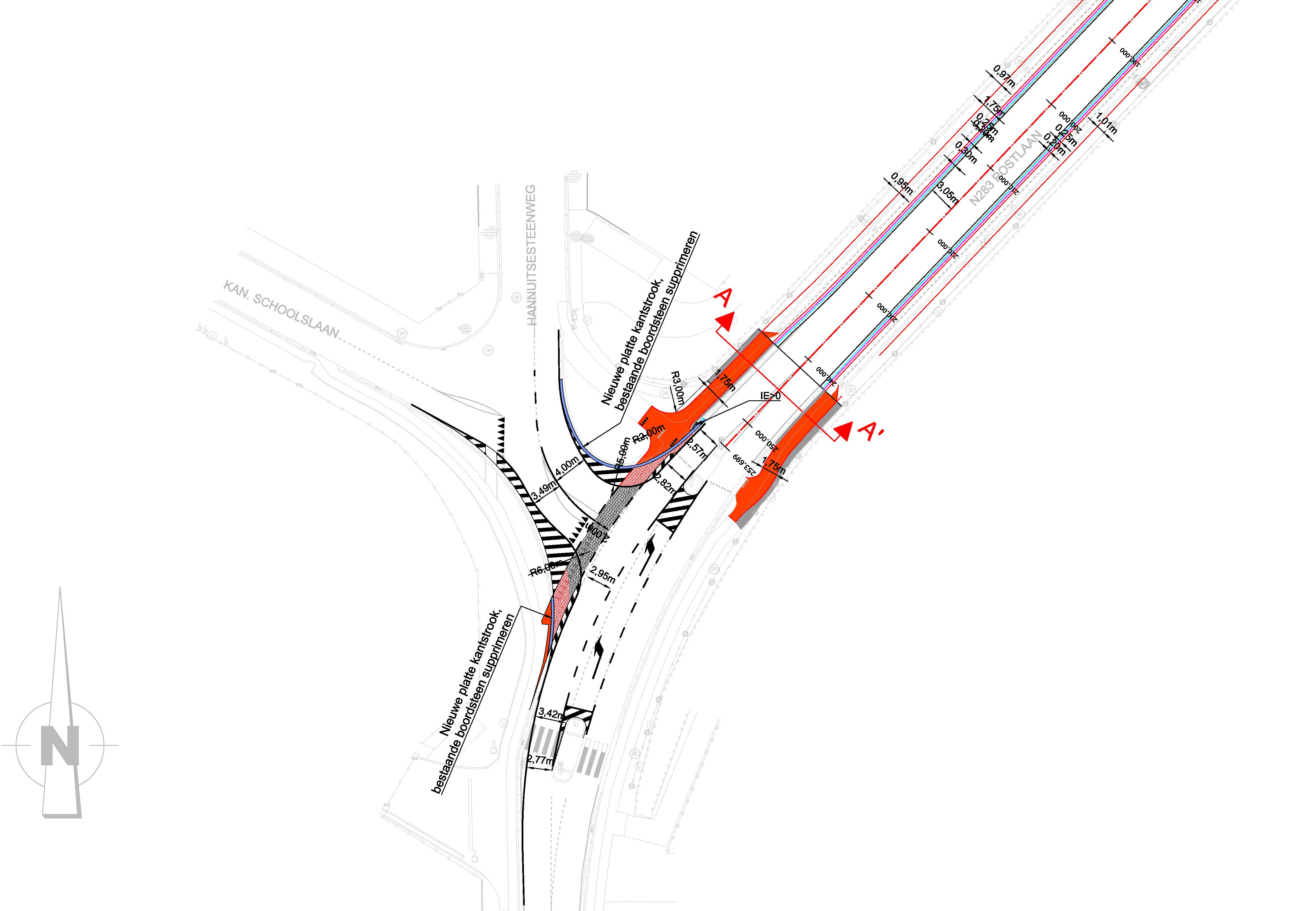 Ontwerp met aanpassingen op kruispunt van Hannuitsesteenweg (N283) met Postlaan