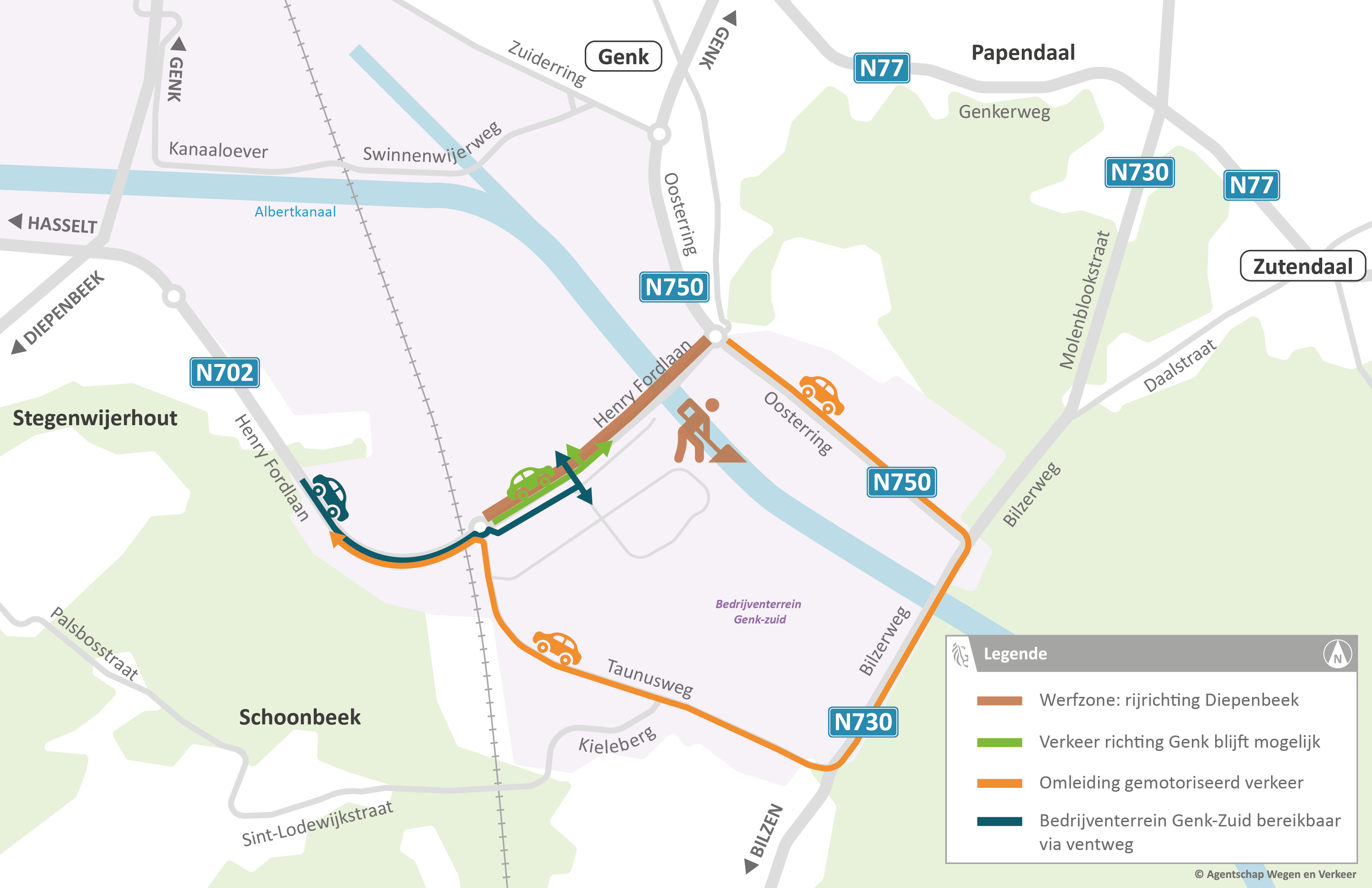 Henry Fordlaan (N702) - omleiding verkeer richting Diepenbeek