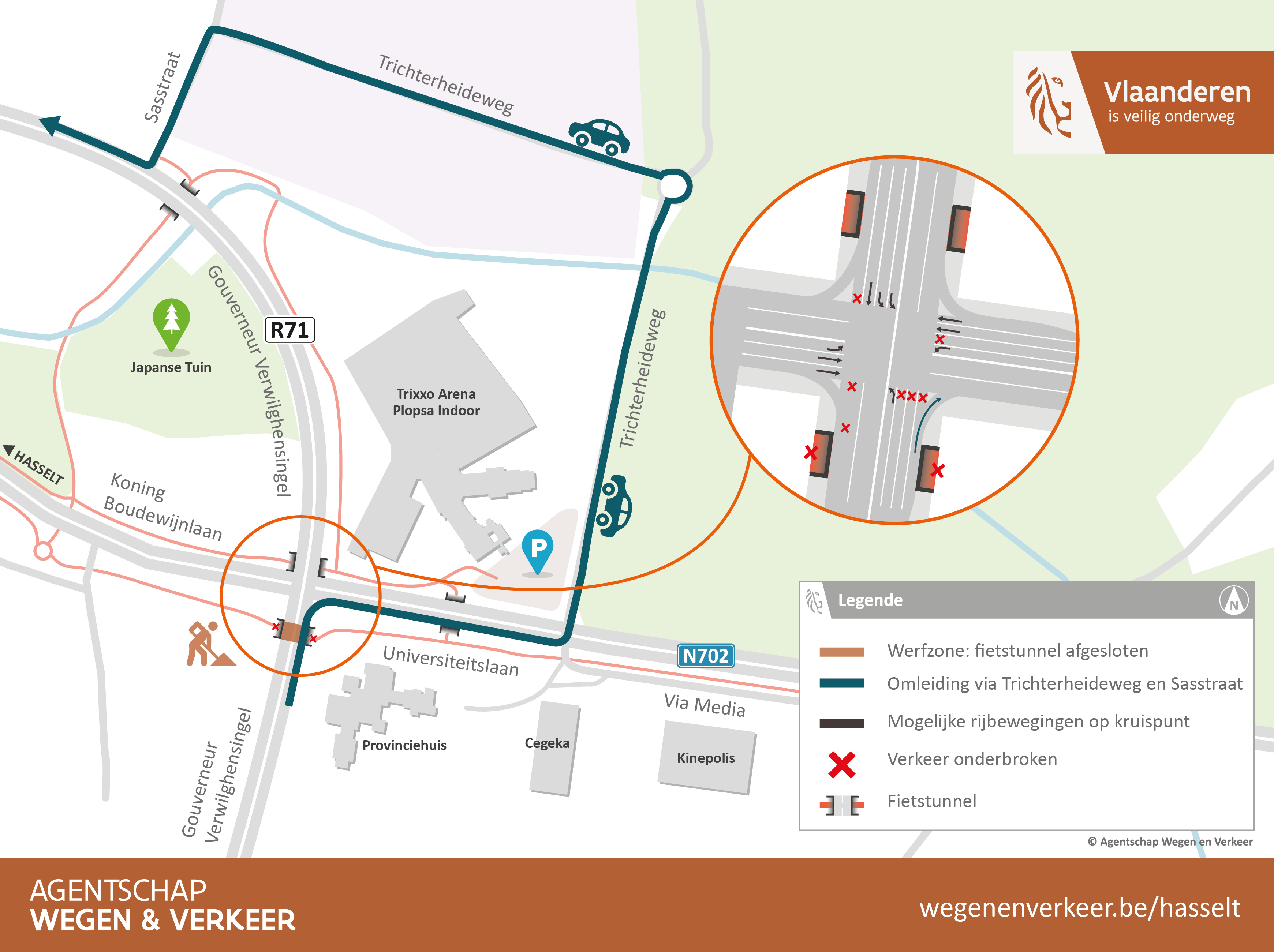 R71 x N702 Hasselt - Plopsa fietstunnel_omleiding noord