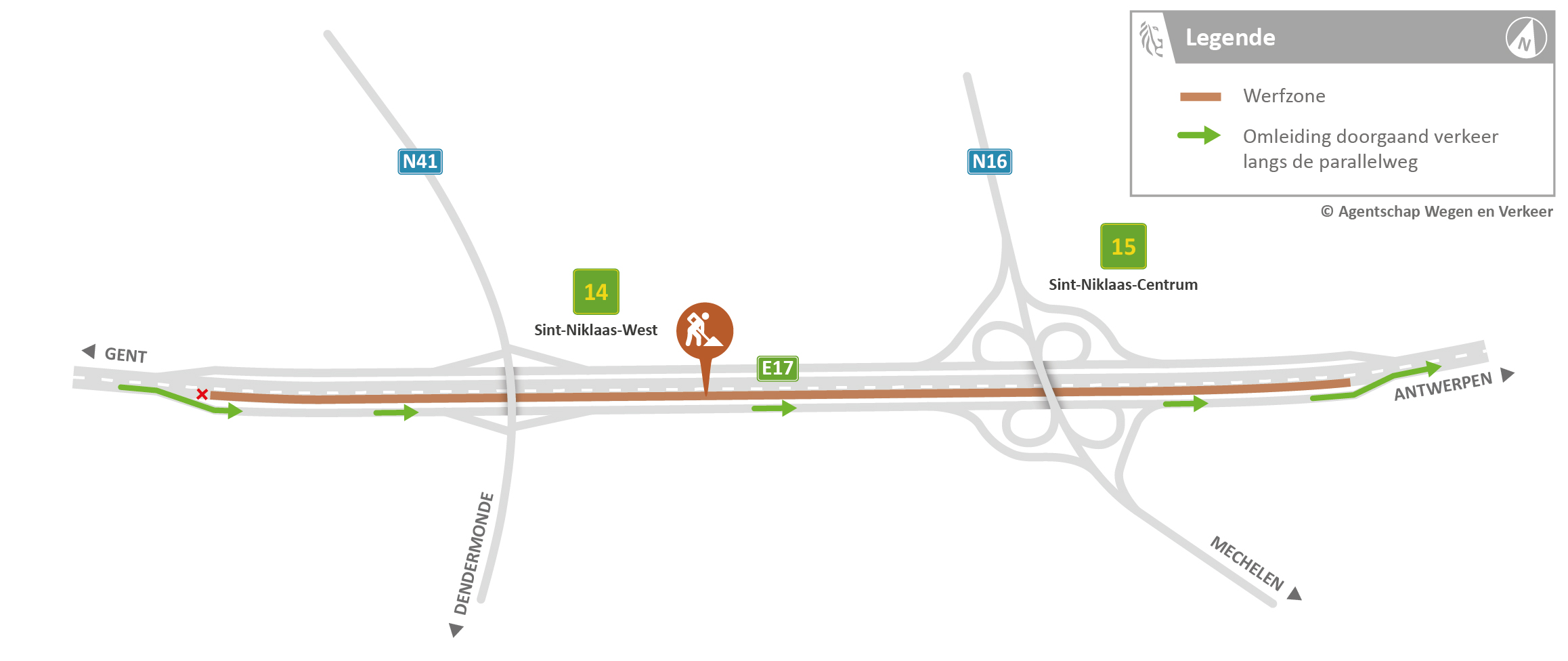 Werfsituatieplan werken E17 Sint-Niklaas