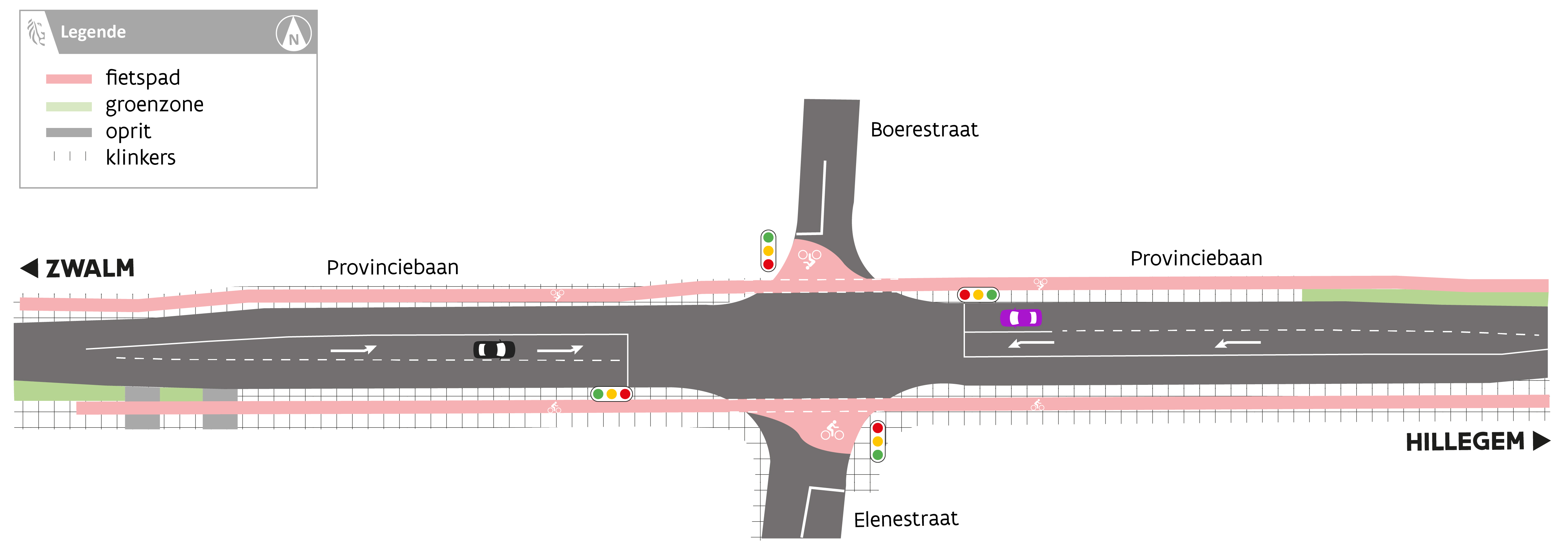 Vereenvoudigde voorstelling van ontwerp kruispunt Elenestraat - Boerestraat