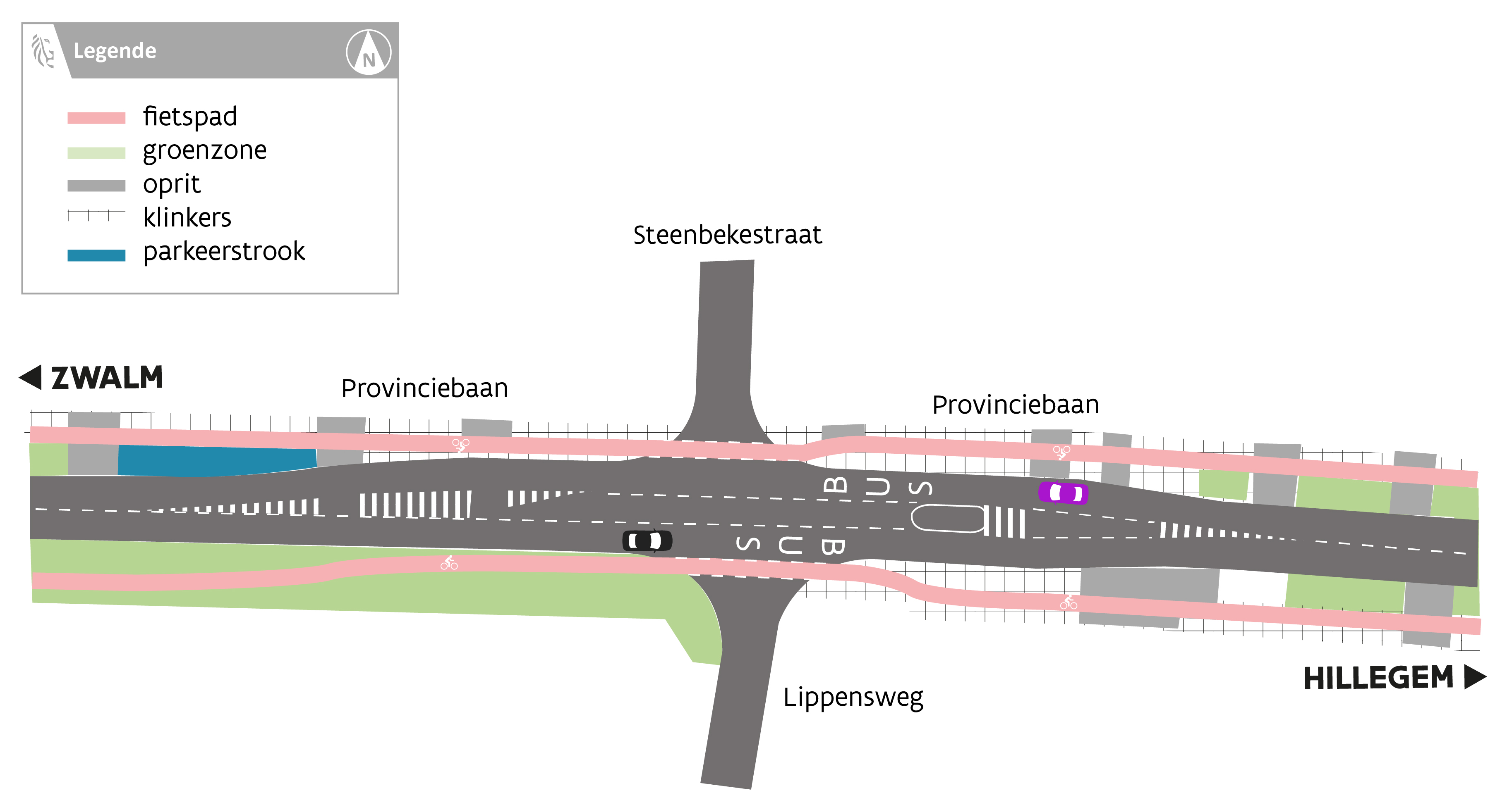Vereenvoudigde voorstelling van ontwerp kruispunt Lippenseweg - Steenbekestraat 