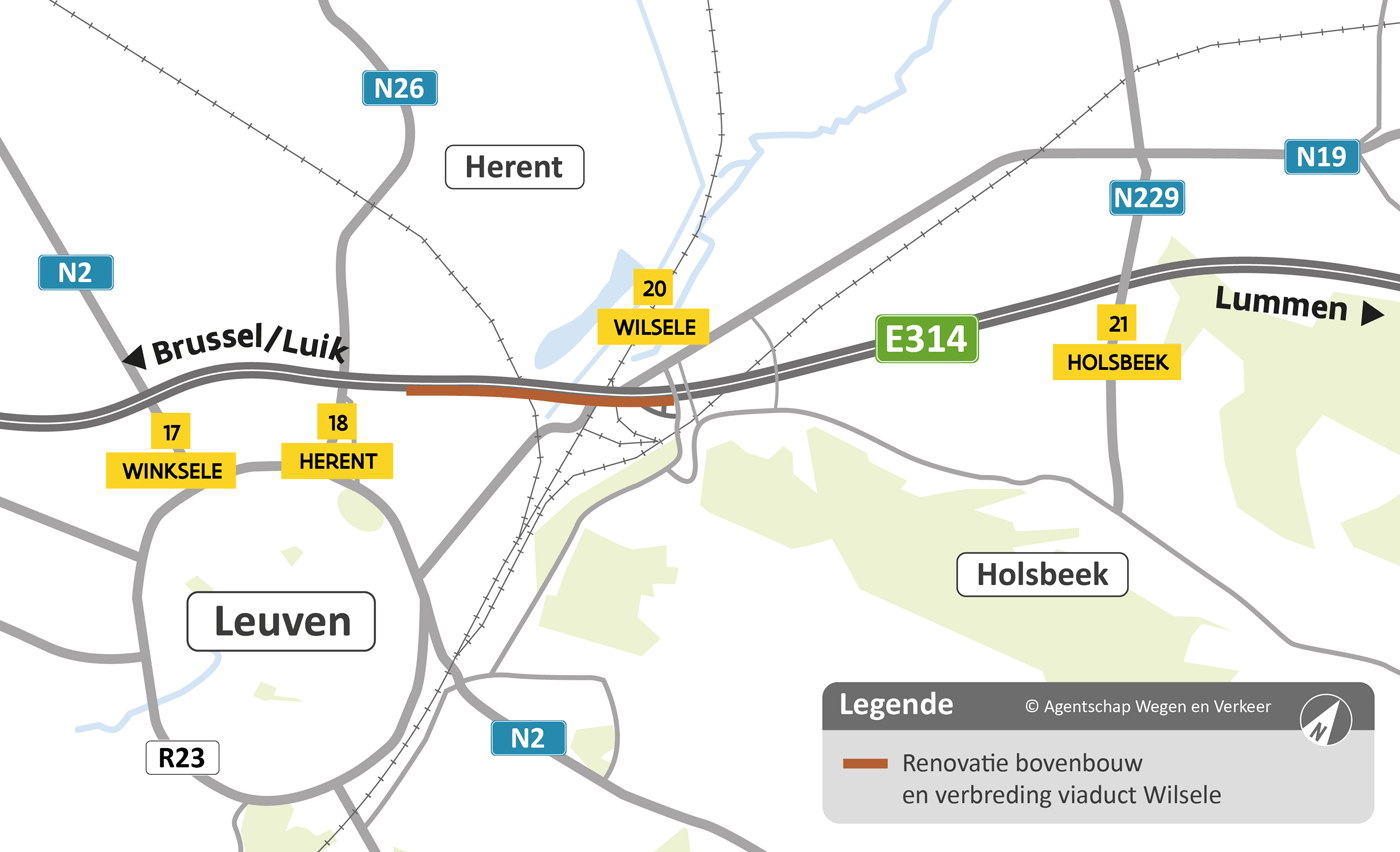 Situeringskaart viaduct Wilsele - E314 Leuven Noord