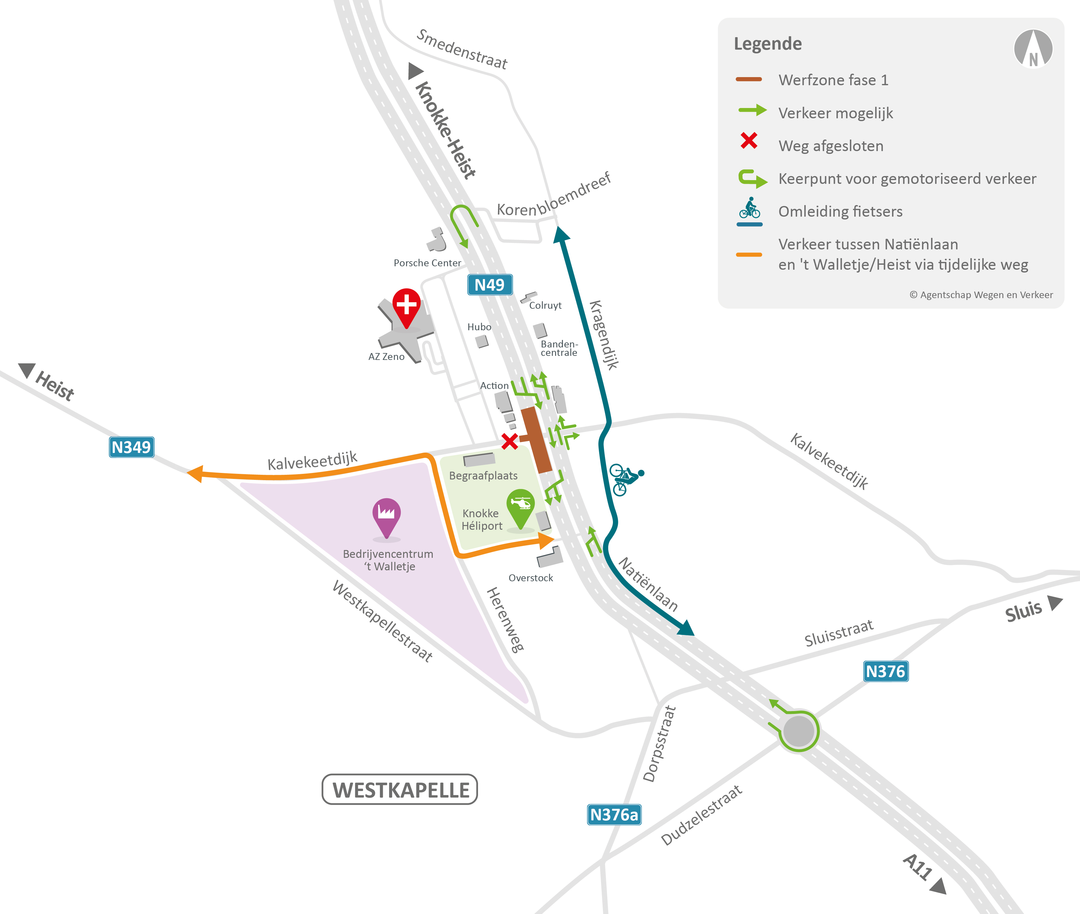 Verkeerssituatie voor fietsers en voetgangers tijdens fase 1