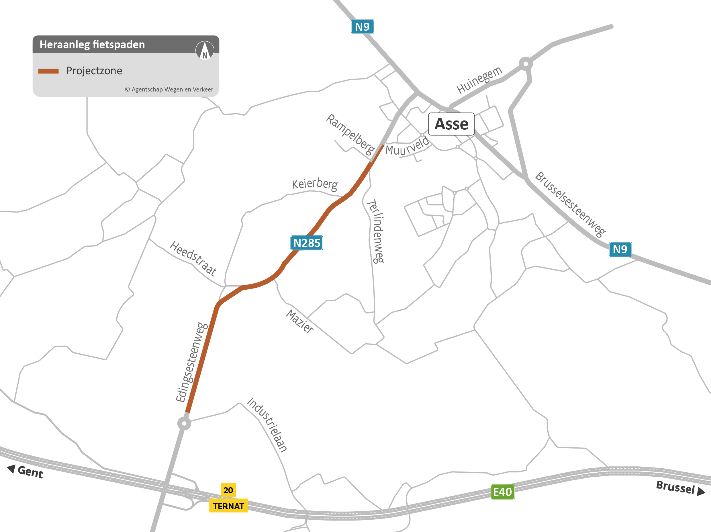 Situeringskaart Edingsesteenweg Asse onderhoud fietspaden