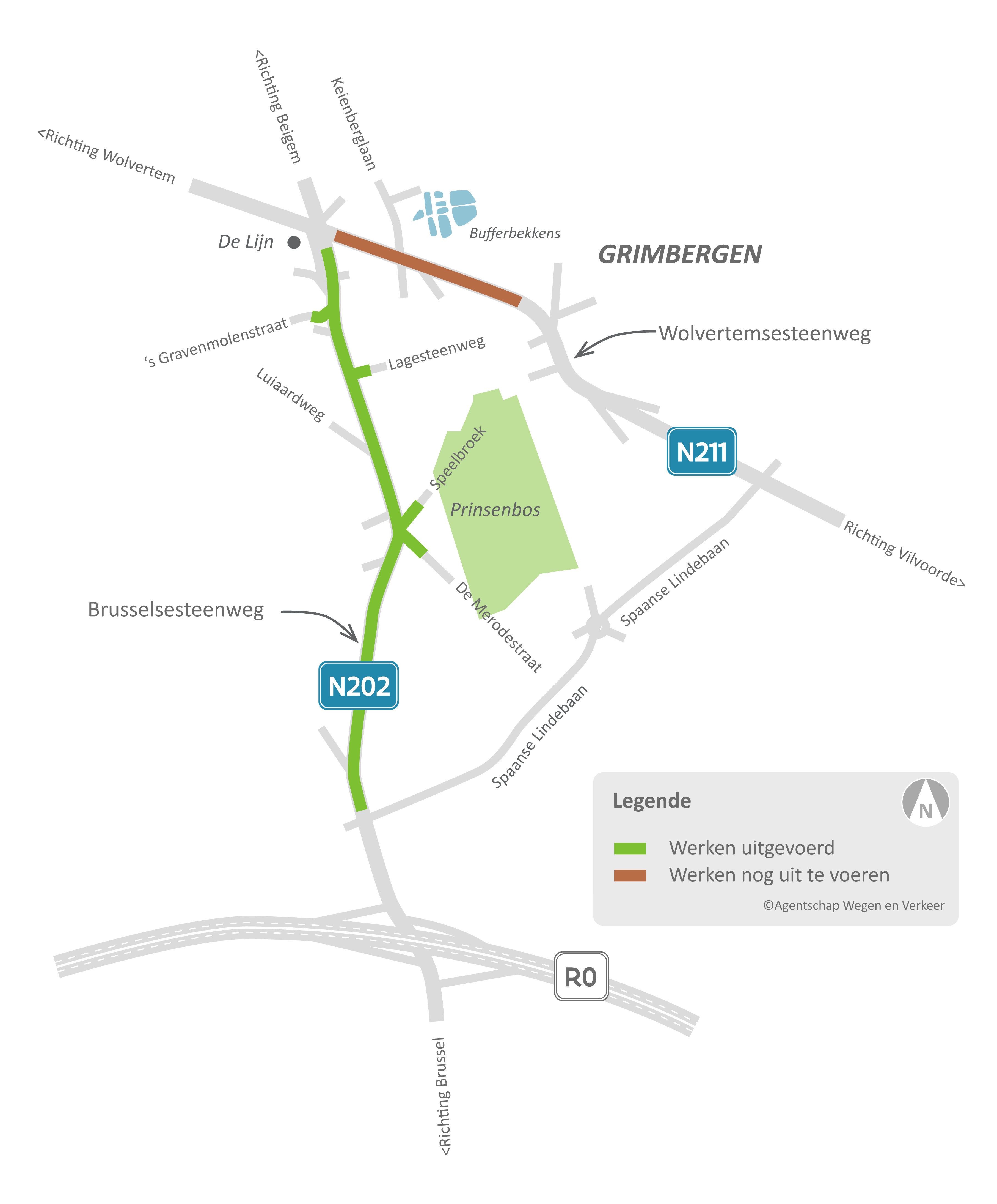 Situeringskaart: herinrichting van Wolvertemsesteenweg en Brusselsesteenweg