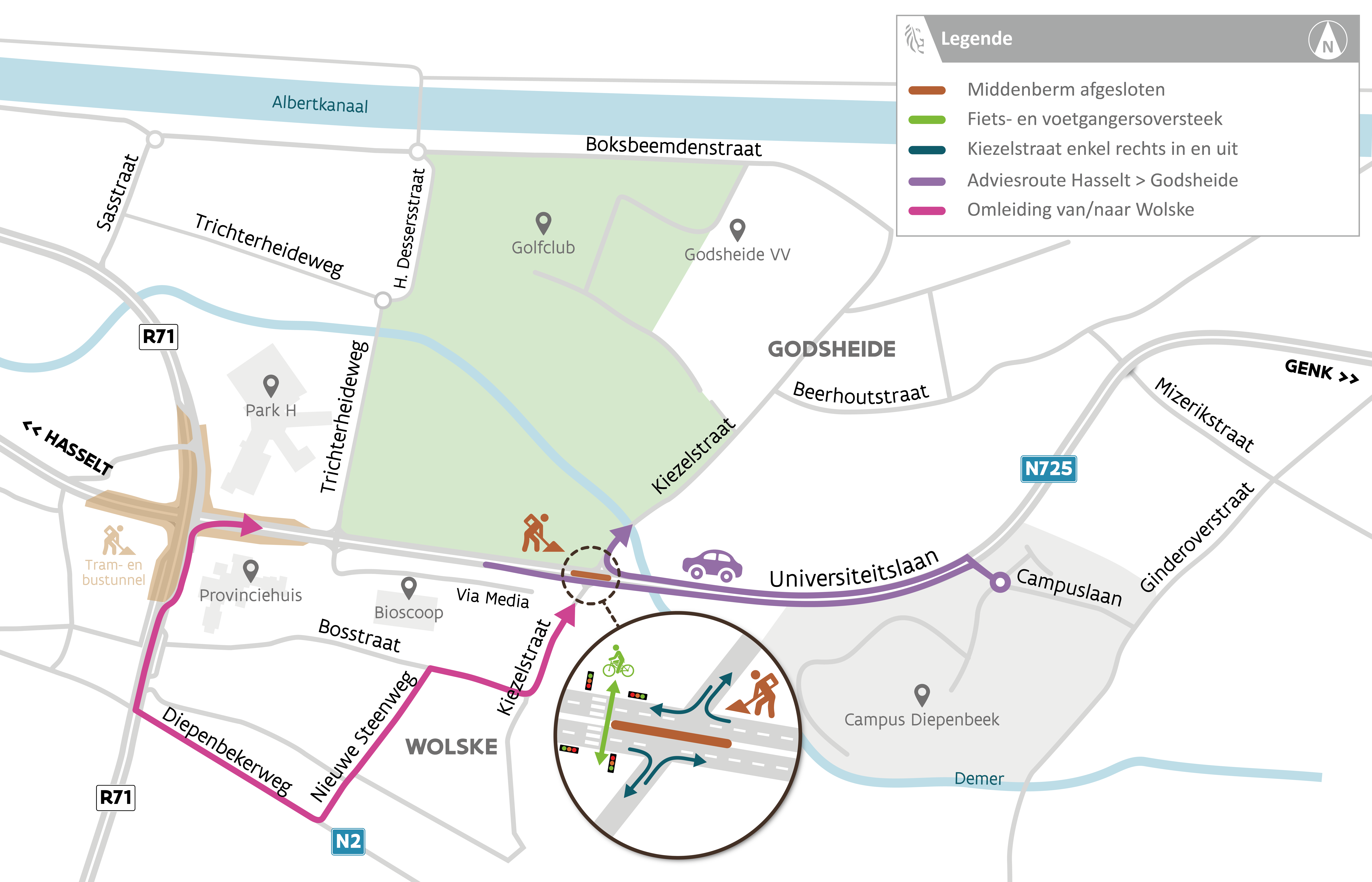 N702 Kiezelstraat omleiding F4