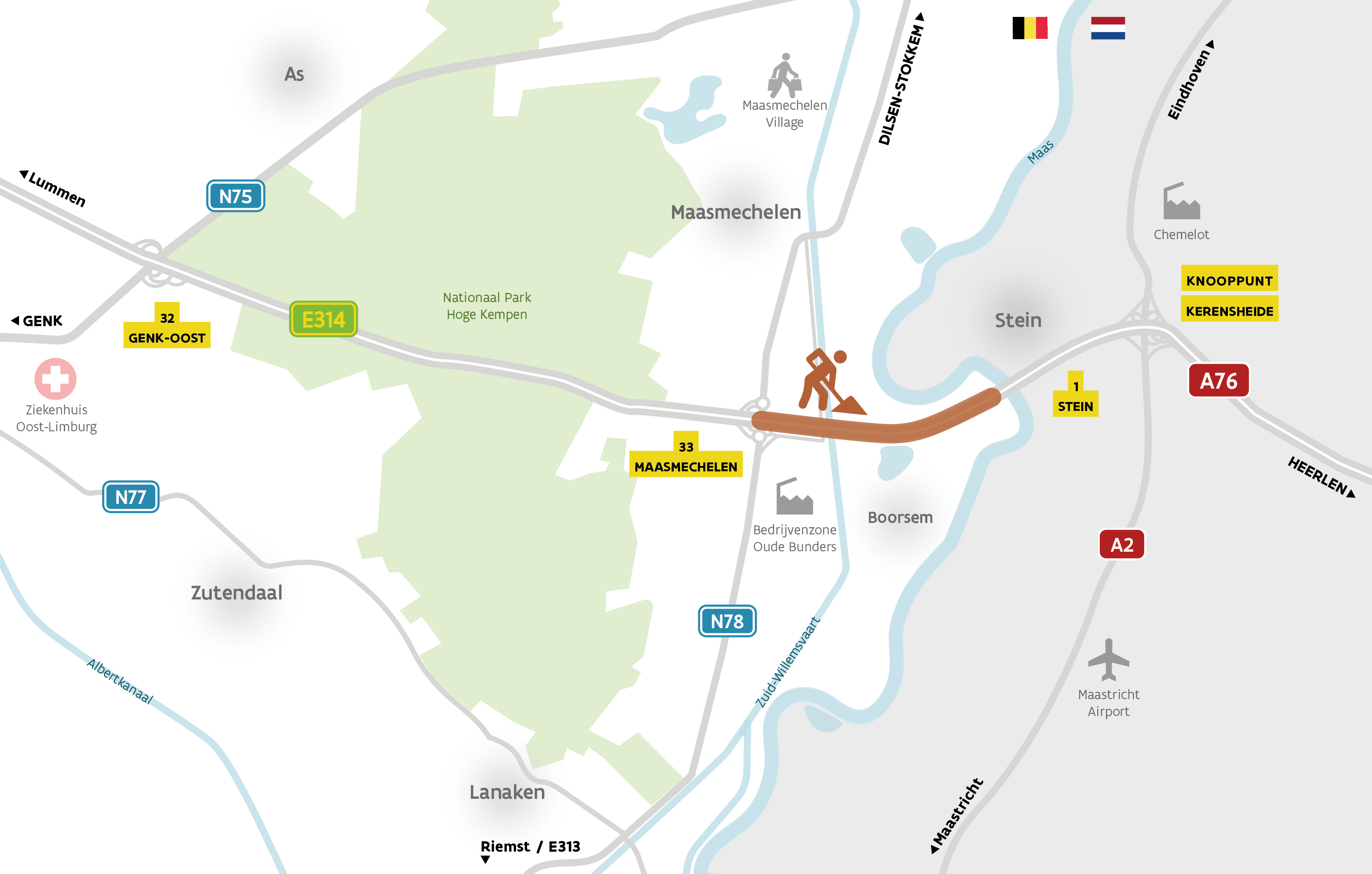 Situering renovatie viaduct Boorsem E314 Renovatie viaduct Boorsem E314 - situeringskaart