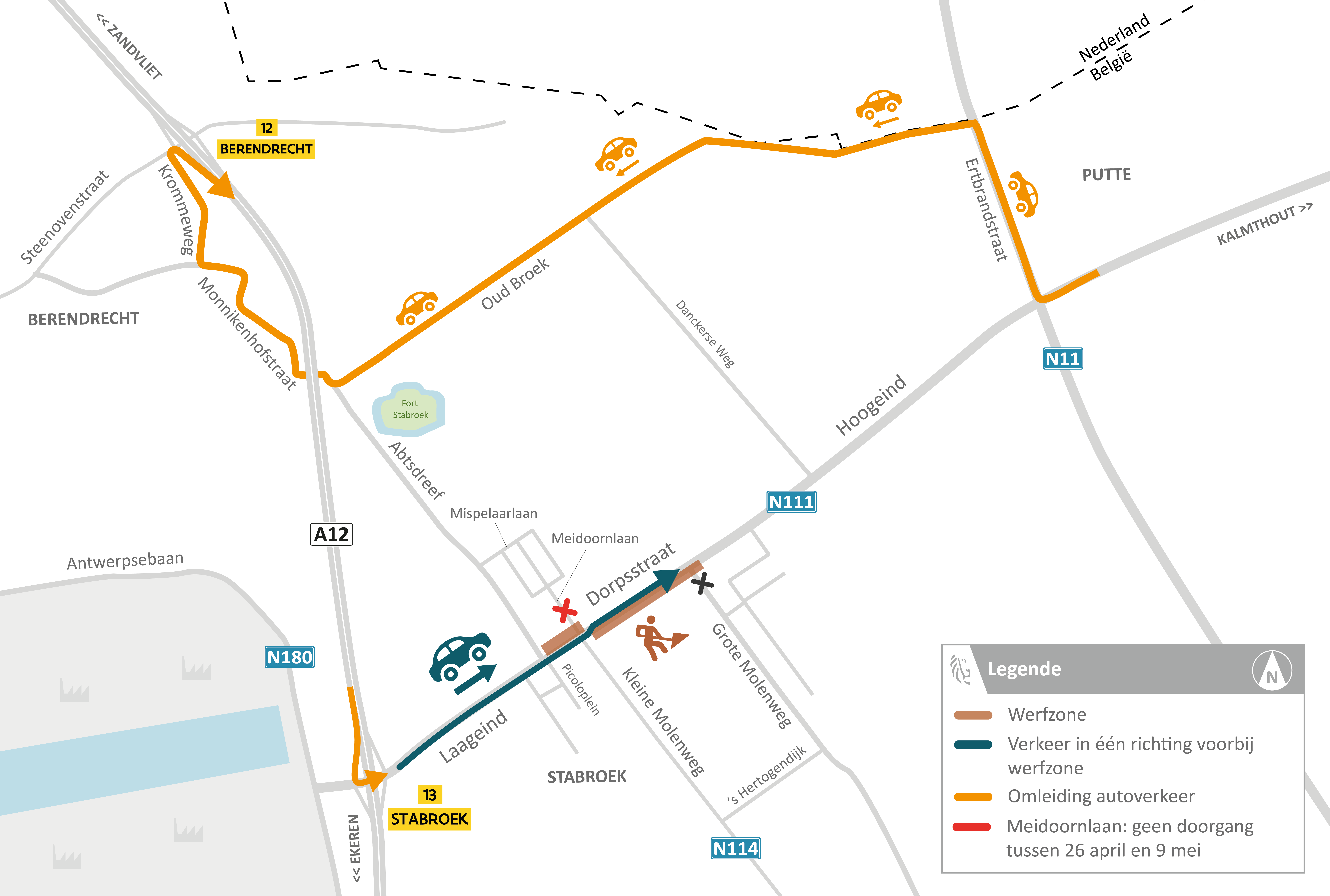 Stabroek omleiding Oud Broek update april 2021 (Meidoornlaan onderbroken)