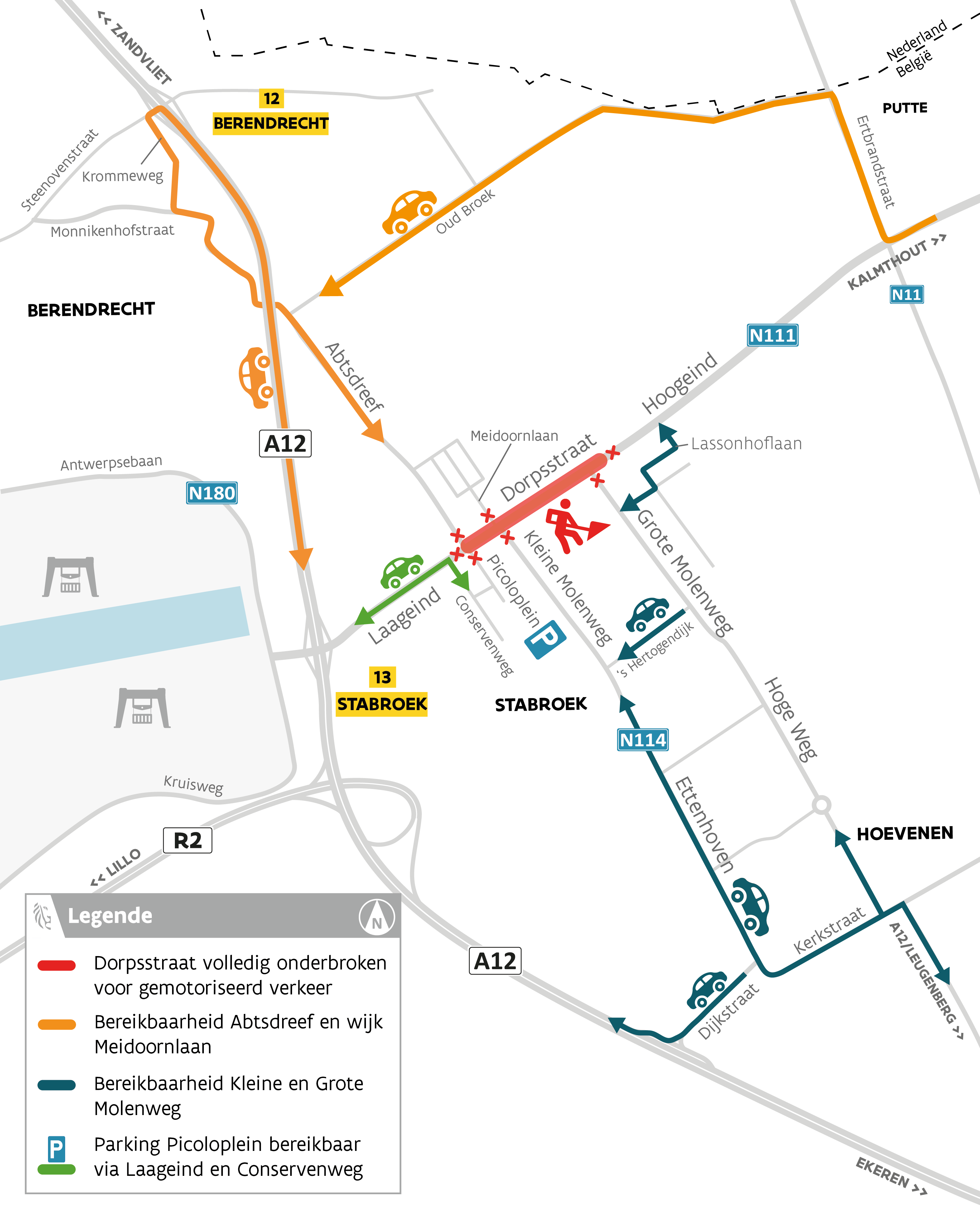 N111 Stabroek routekaart asfaltering Dorpsstraat