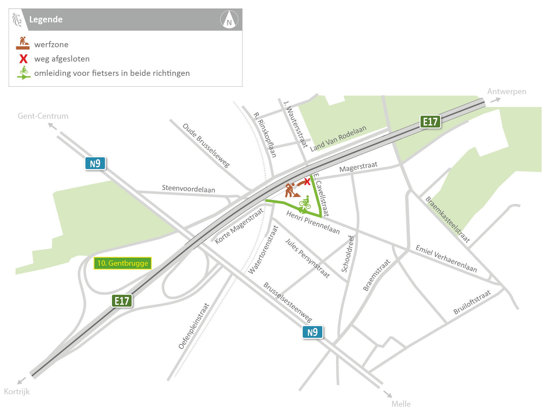 Korte Magerstraat omleiding 2 Gentbrugge