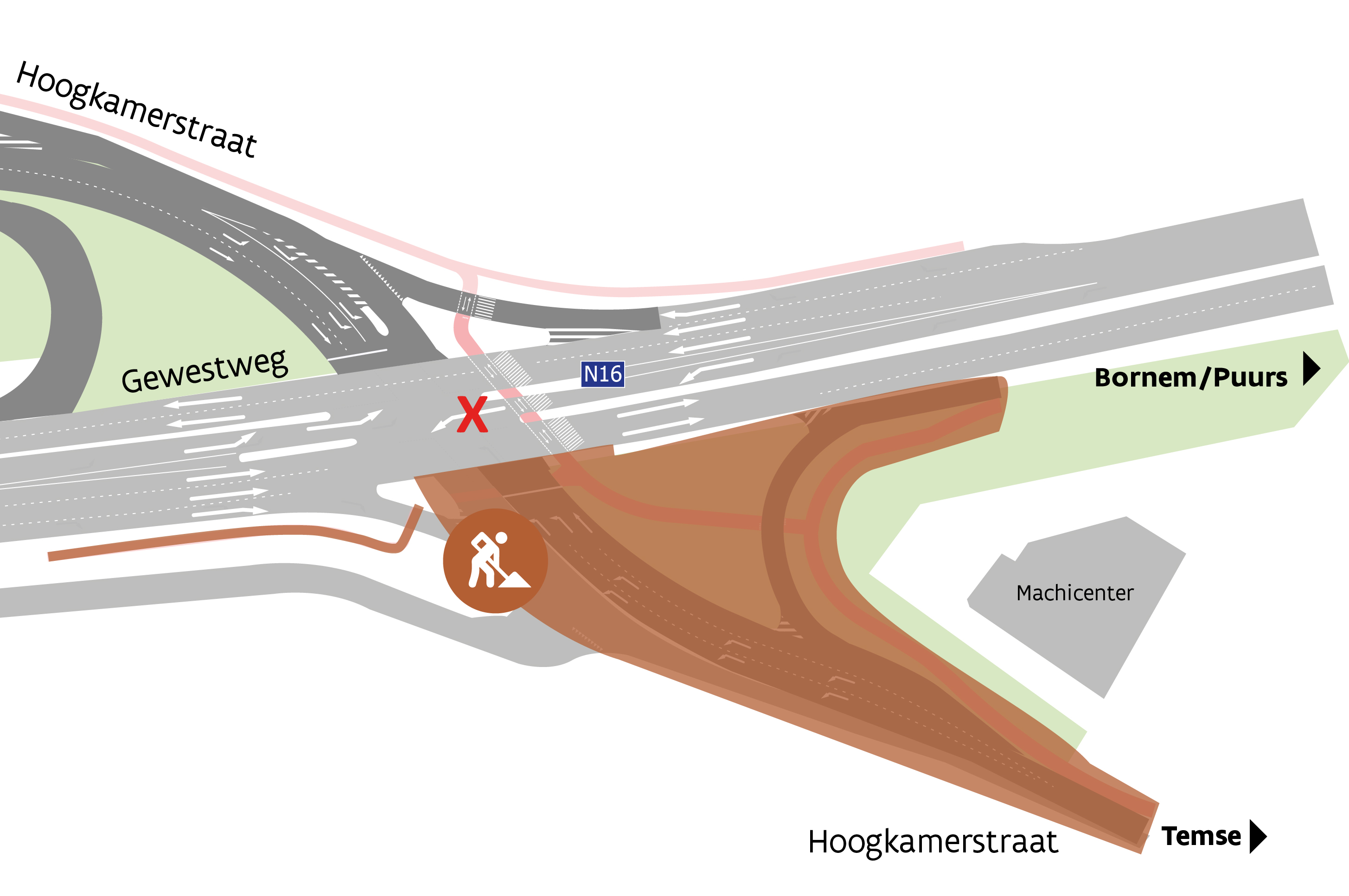 N16 Hoogkamerstraat - omleiding wegen- en rioleringswerken fase 3 zoom