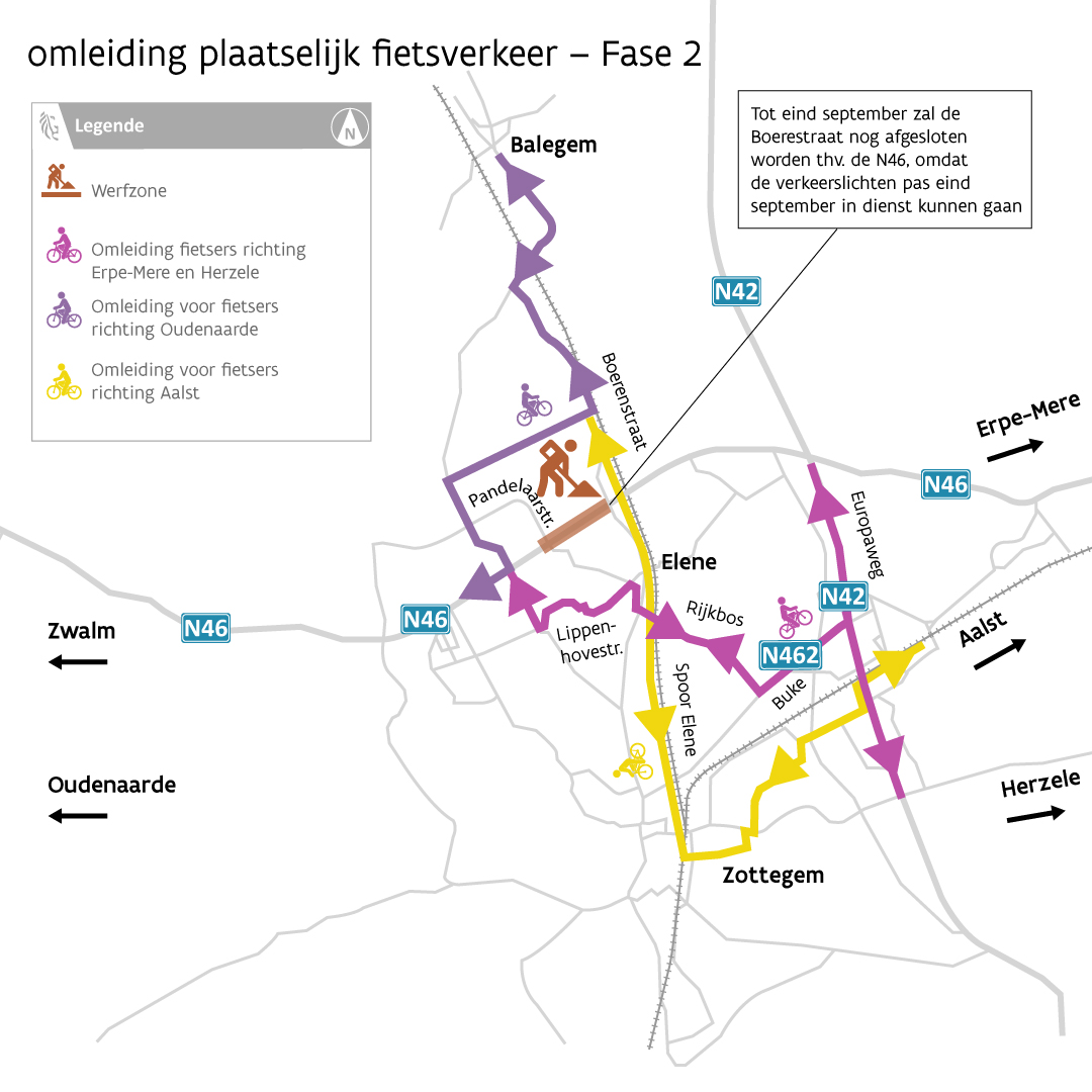 Omleidingskaart - N46 Elene - fietsverkeer fase 2