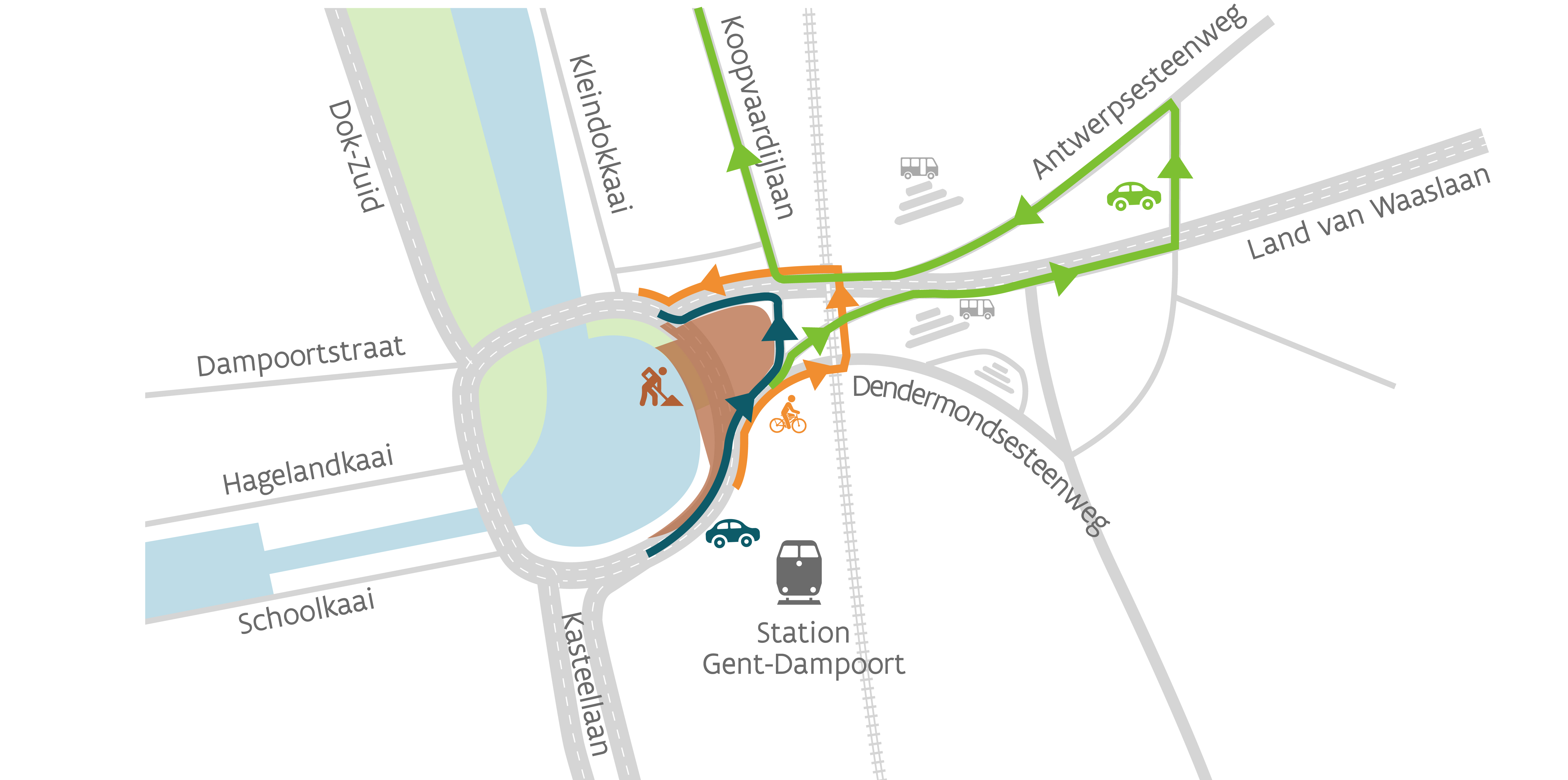 Omleidingskaart Dampoort juni - oktober 2021 Omleidingskaart Dampoort juni - oktober 2021