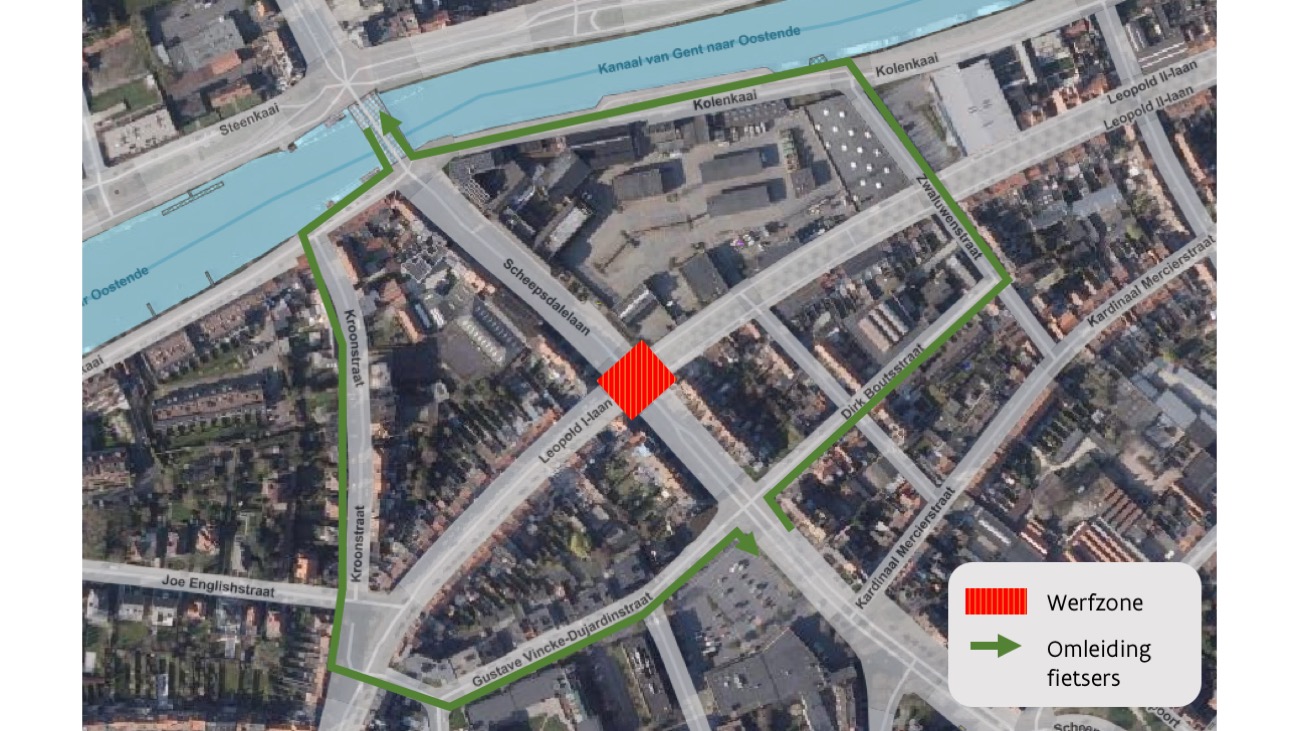 Toekomstig kruispunt N9 Scheepsdalelaan met Leopold I- en Leopold II-laan