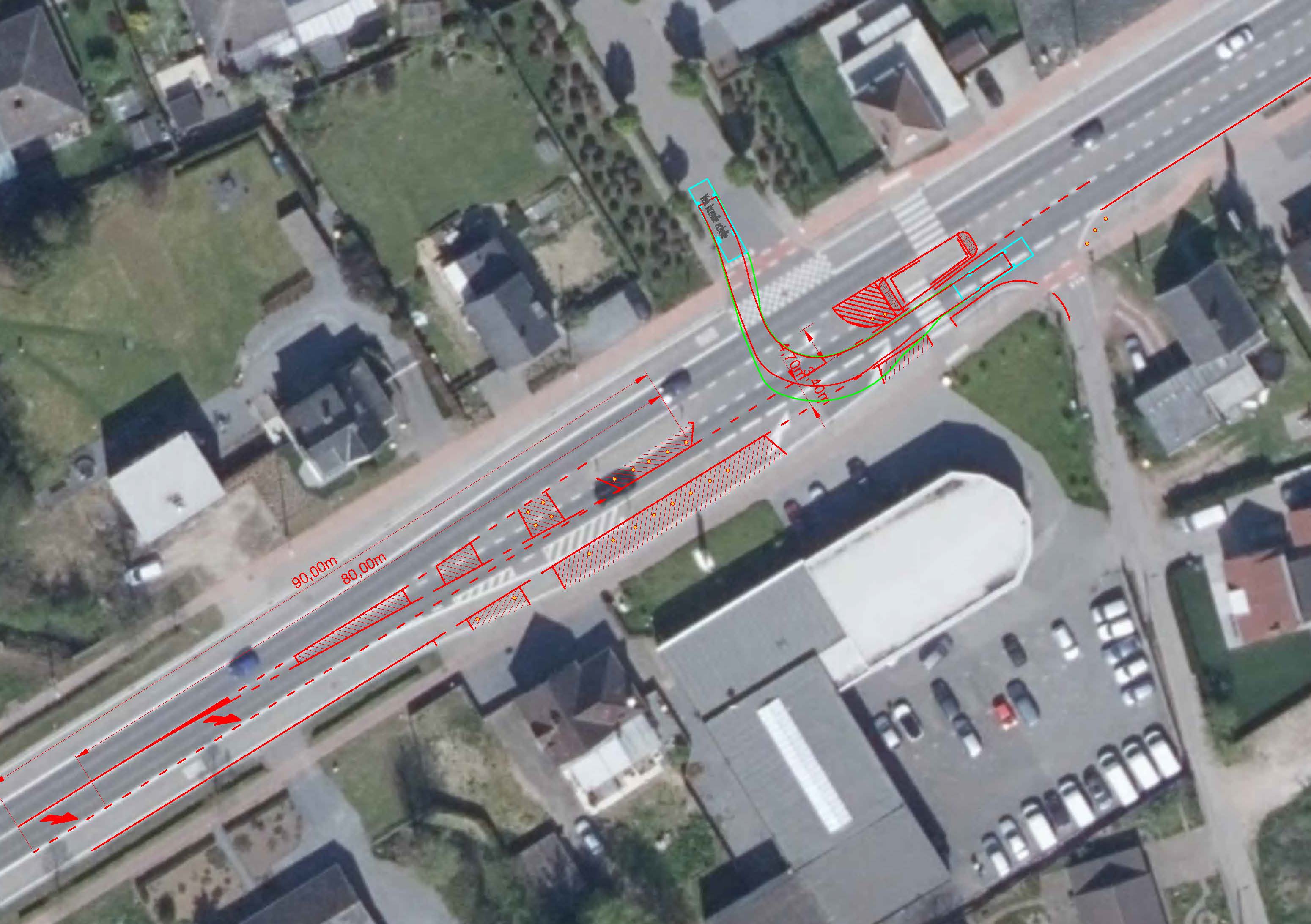 Voorbeeld nieuwe situatie aan het kruispunt Rubenslaan x Hutteweg met de Haachtsesteenweg