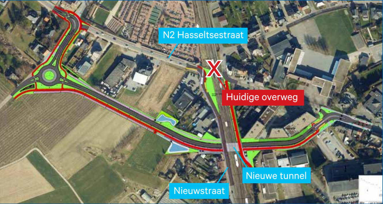 N2 Bilzen - tunnel en rotonde Infrabel Hasseltseweg