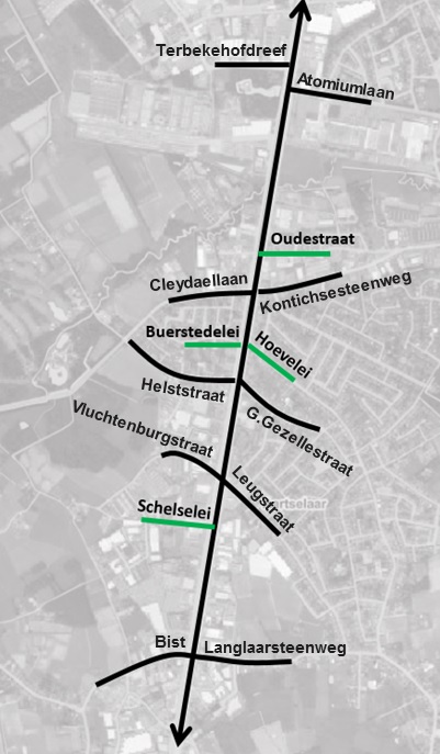 Aanduiding van de gelijkgrondse kruisingen op de A12