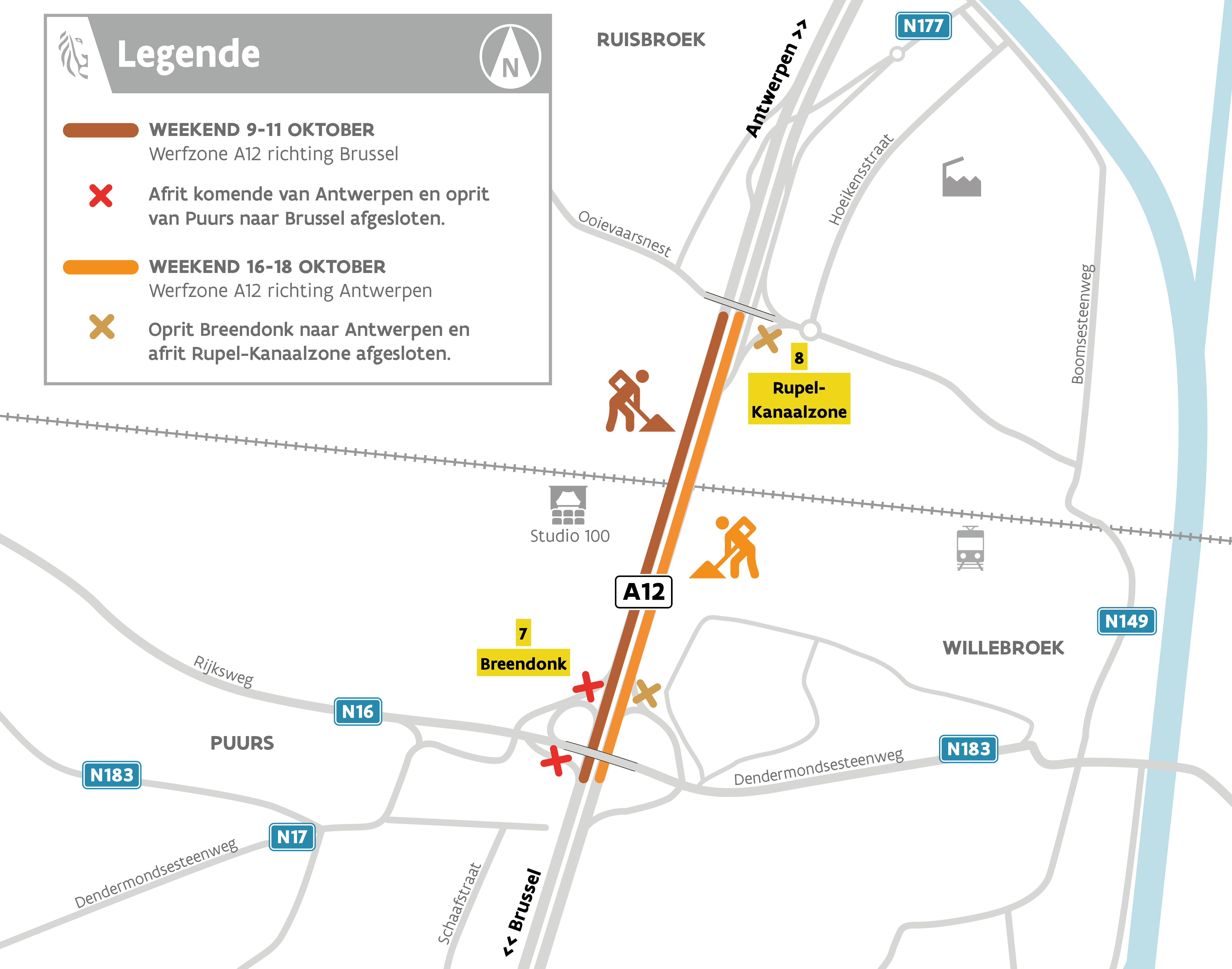 Twee weekends hinder op A12 in Willebroek door onderhoudswerken
