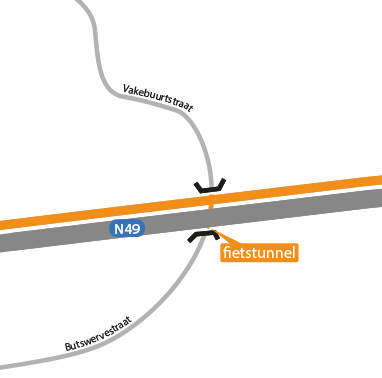schematische weergave fietstunnel aan Vakebuurtstraat