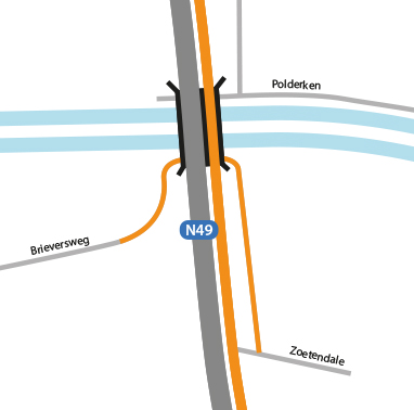 schematische weergave brug van parallelweg over Schipdonk- en Leopoldkanaal