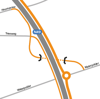 schematische weergave tunnel onder N49 verbindt Waterpolder en Hoornstraat