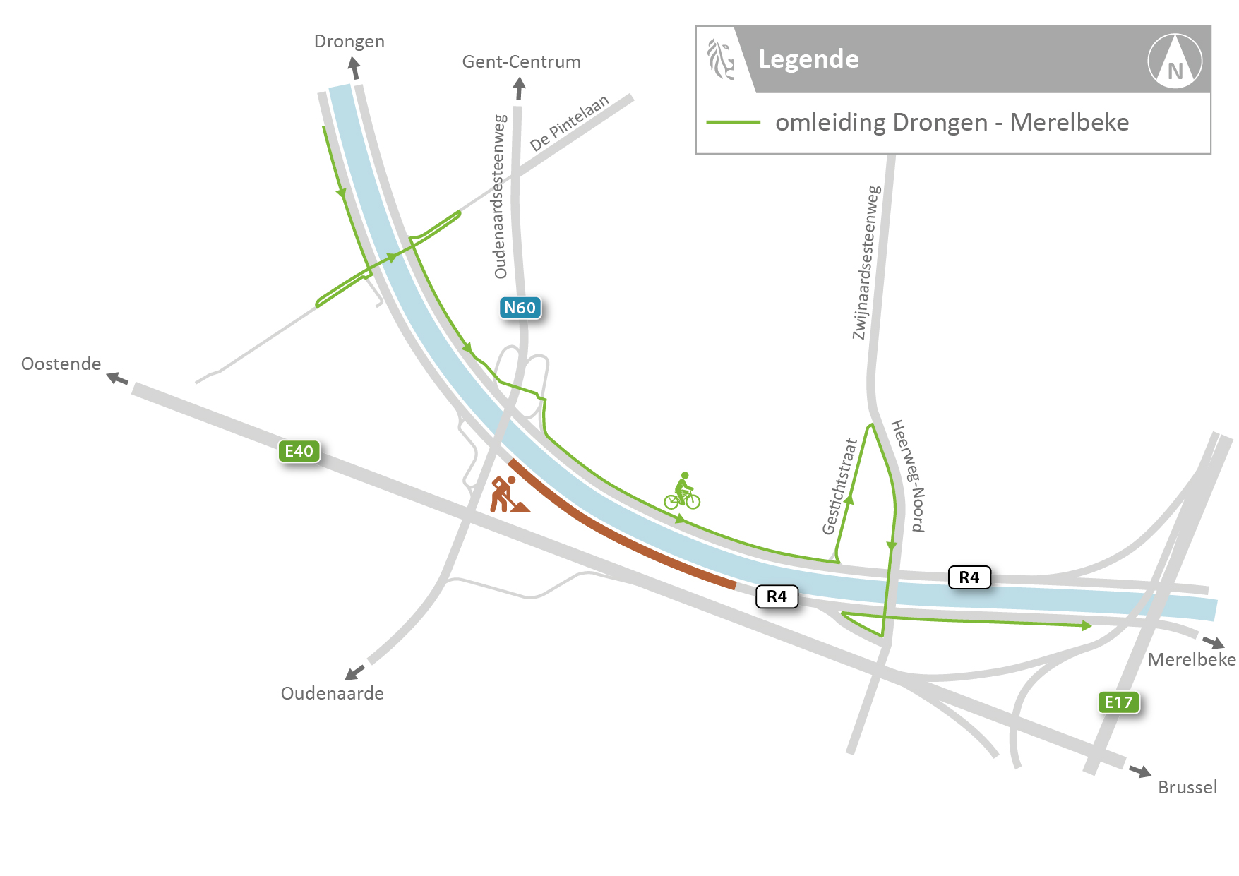 Omleidingsplan voor fietsers Drongen - Merelbeke Omleidingsplan 1a