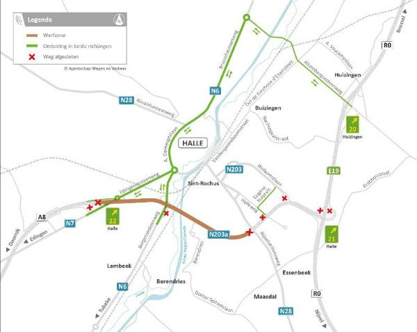 A8 in Halle en op- en afritten krijgen nieuwe asfaltlaag: hinder van maandagavond 13/9 tot zaterdagochtend 19/9