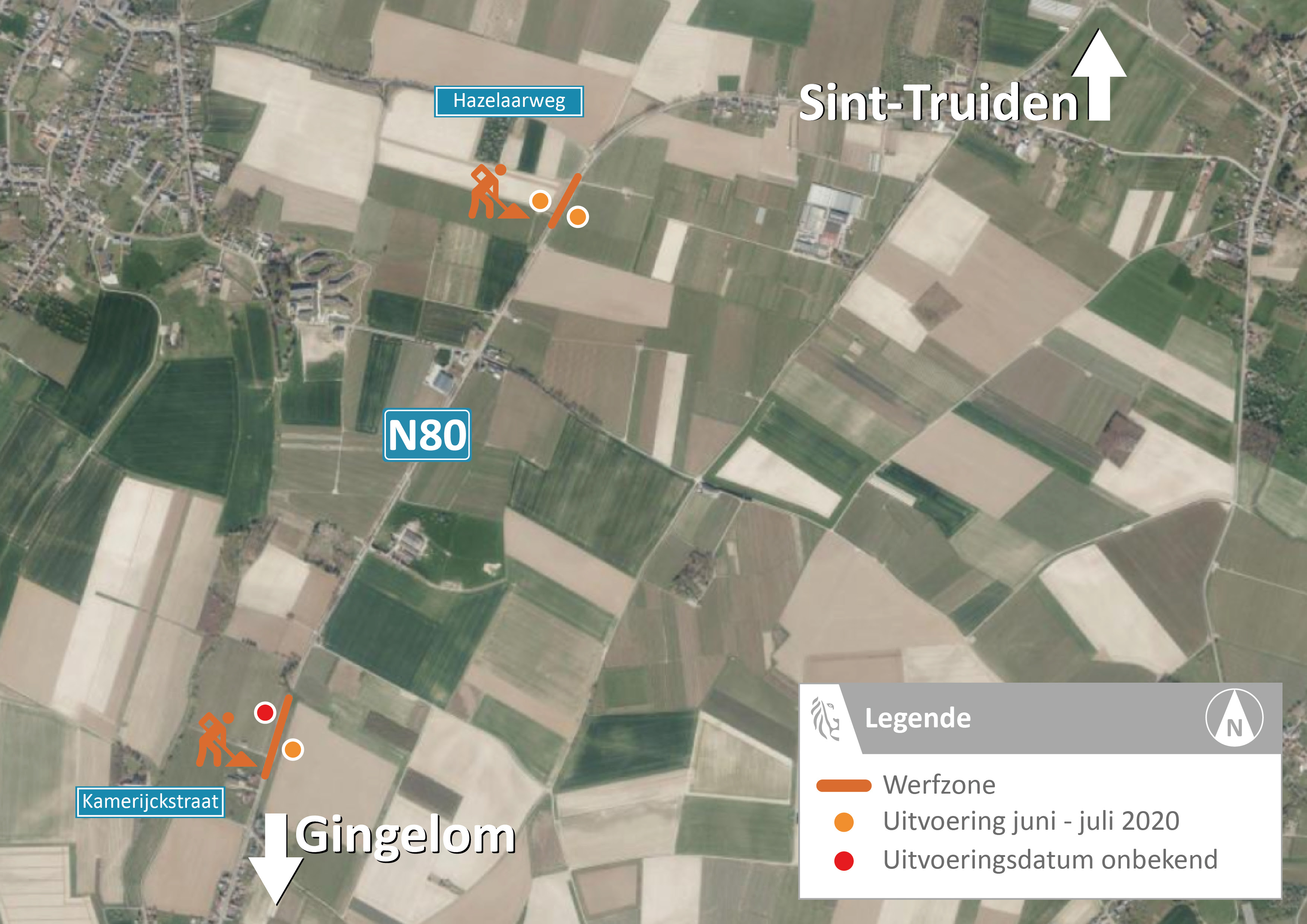 N80 Sint-Truiden - Gingelom: verlenging passeerhavens
