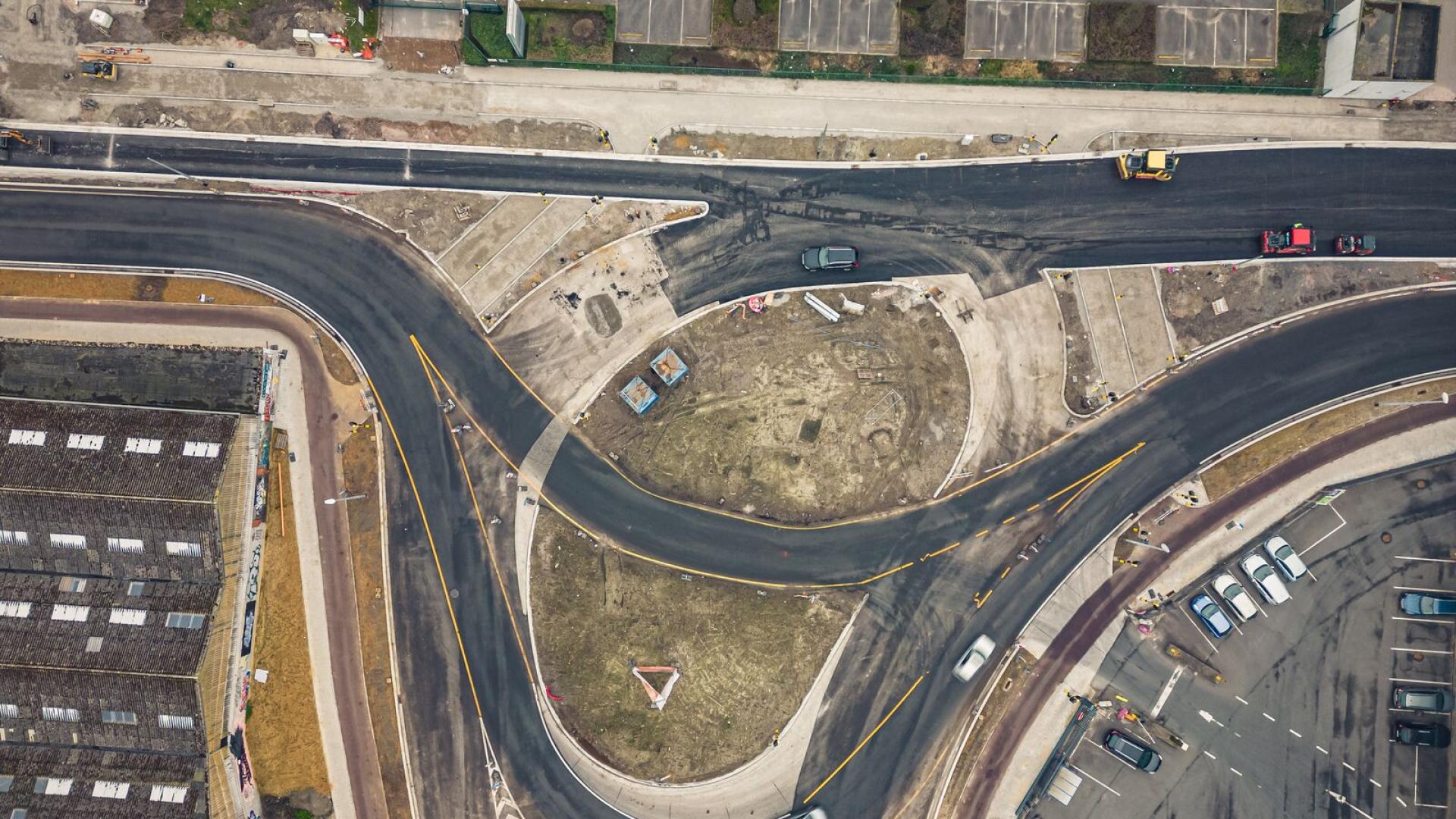 Bouw Verapazbrug (zicht op nieuw verkeersplein in Afrikalaan)