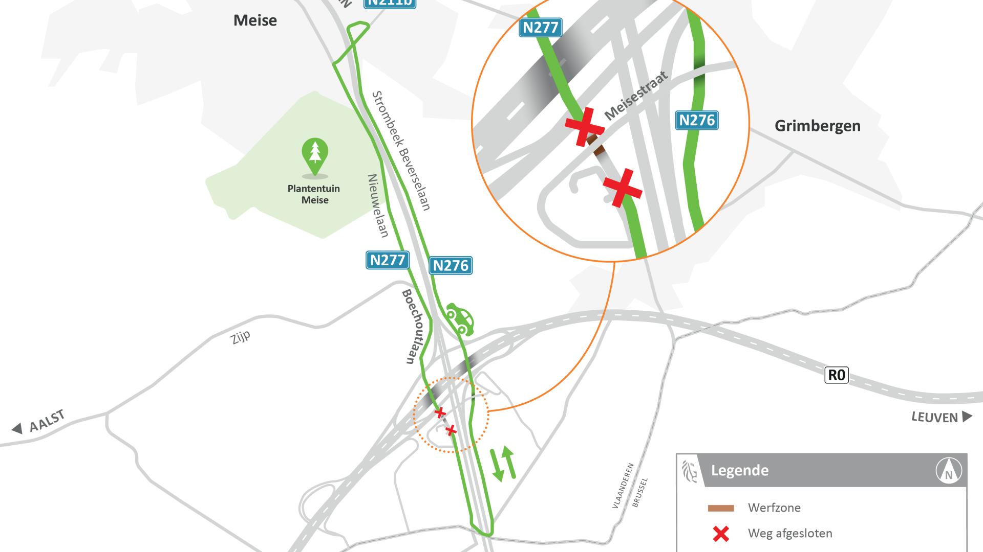 Omleiding tijdens de werken aan de Boechoutlaan onder de brug van de Meisestraat