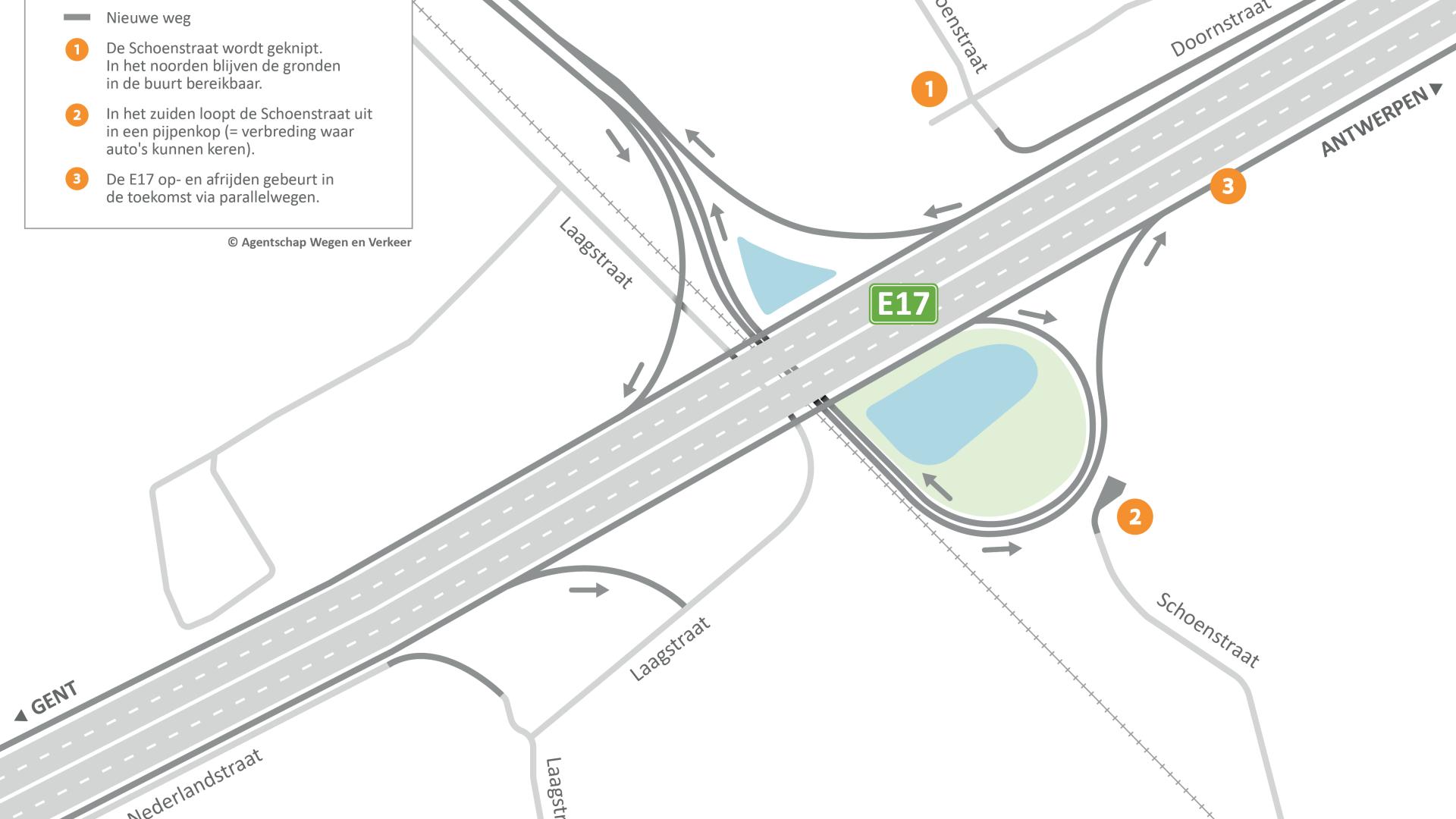 oostelijke tangent - schema op- en afrittencomplex E17