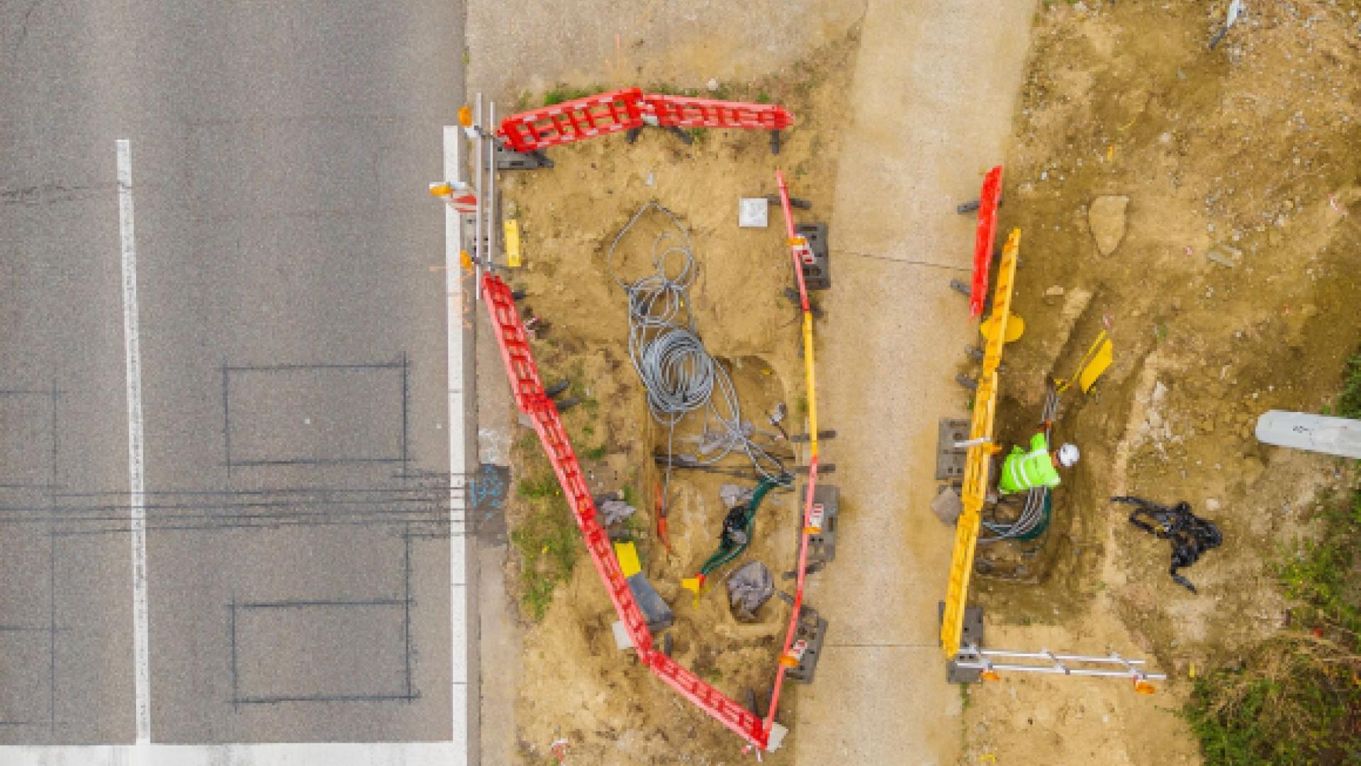 De werken op de westelijke ring in uitvoering.