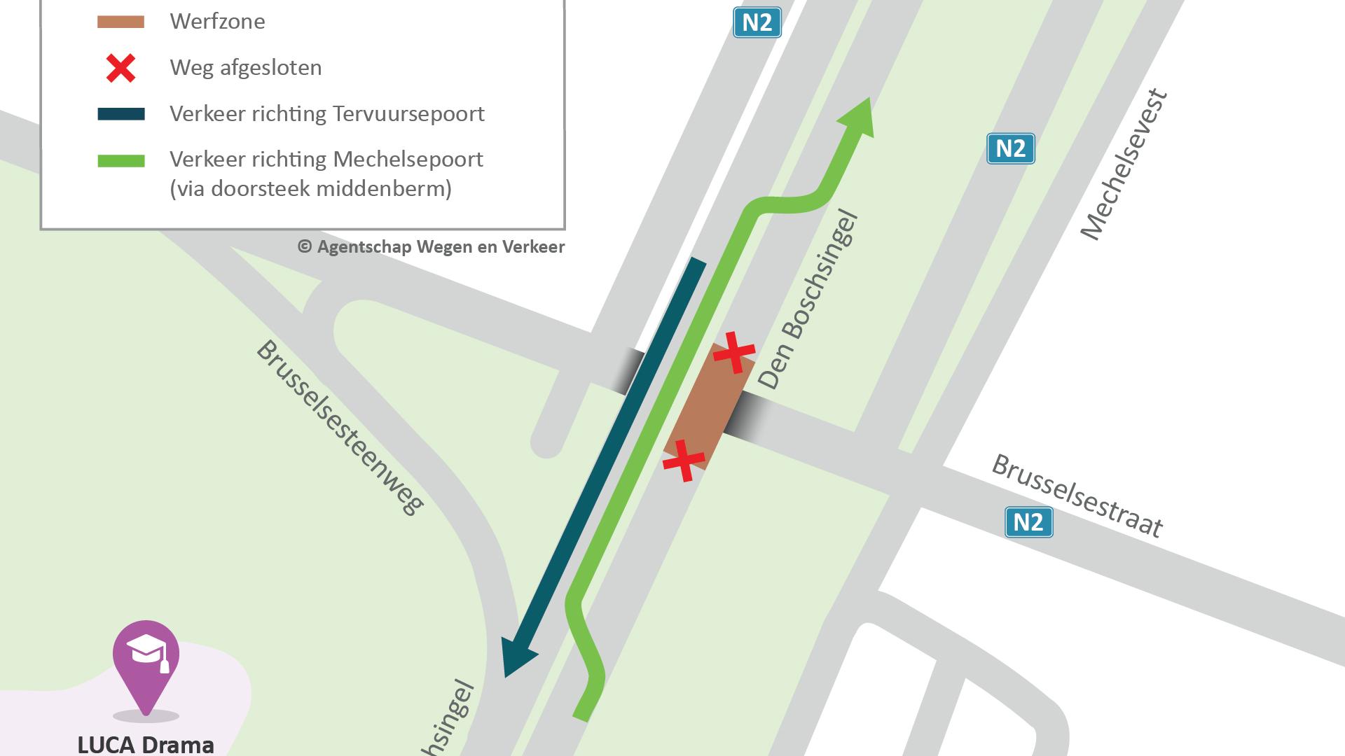 Werken bovenkant brug Brusselsepoort: situeringskaart (1)