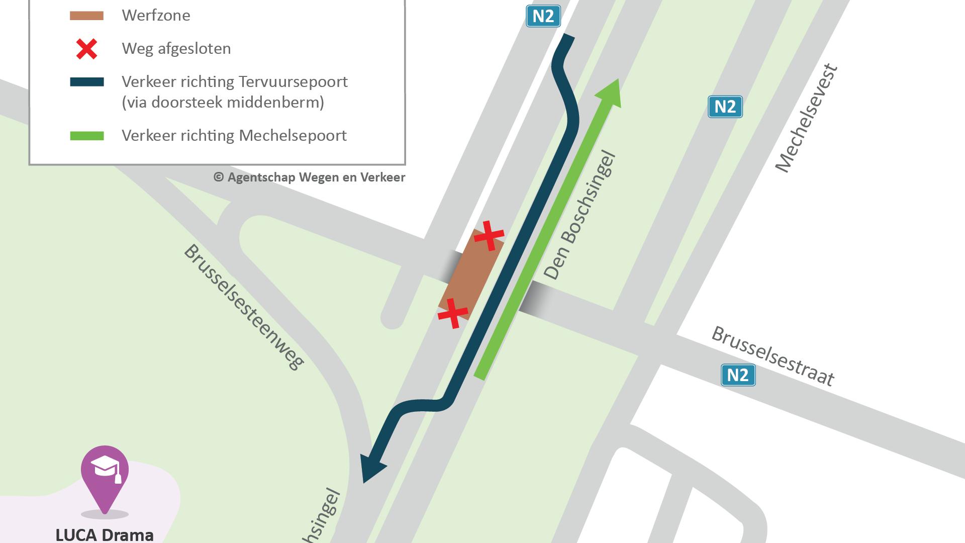 Werken bovenkant brug Brusselsepoort: situeringskaart (2)
