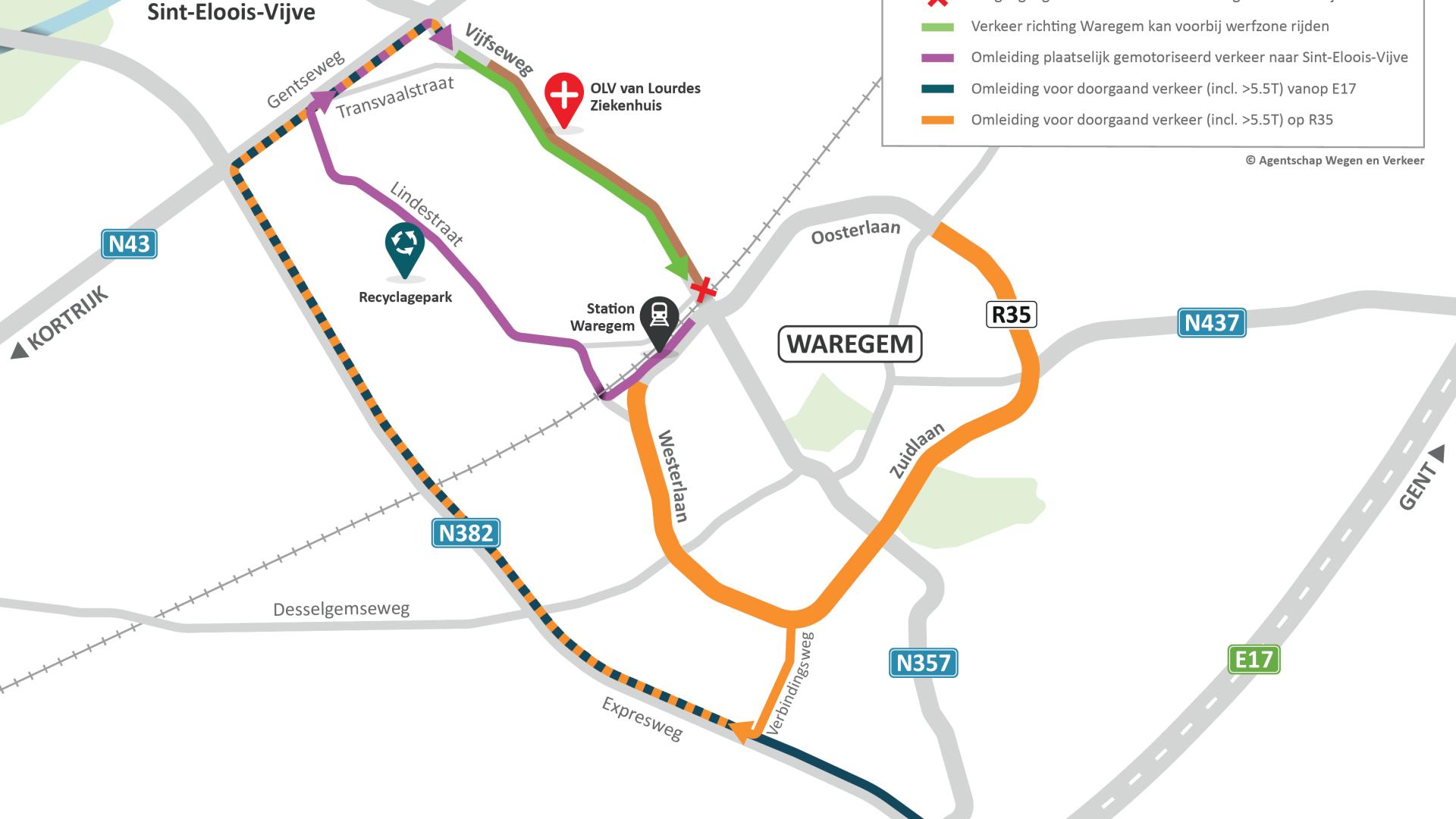 Omleidingskaart N357 Vijfseweg Waregem