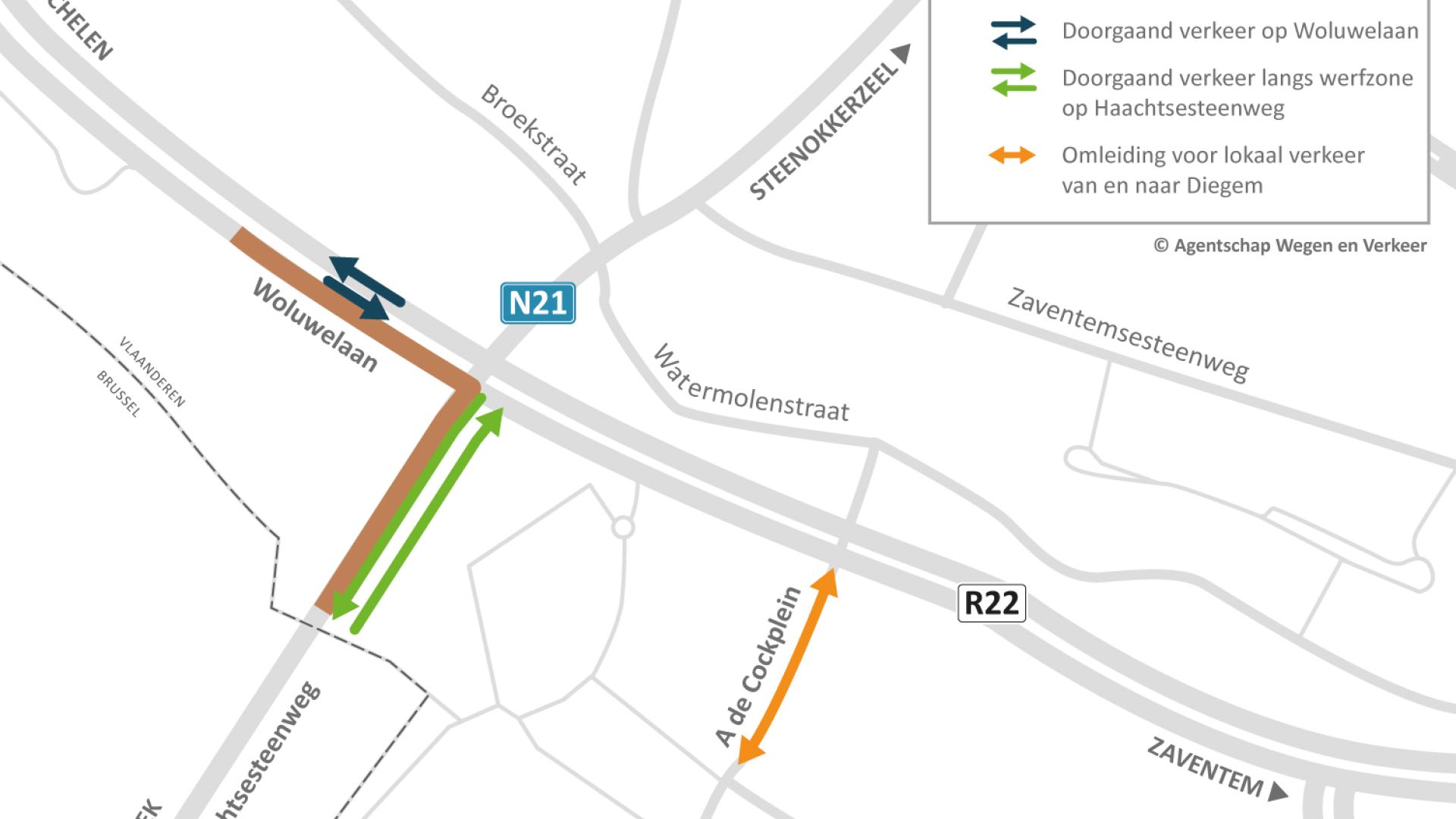 Machelen omleiding werken Haachtsesteenweg