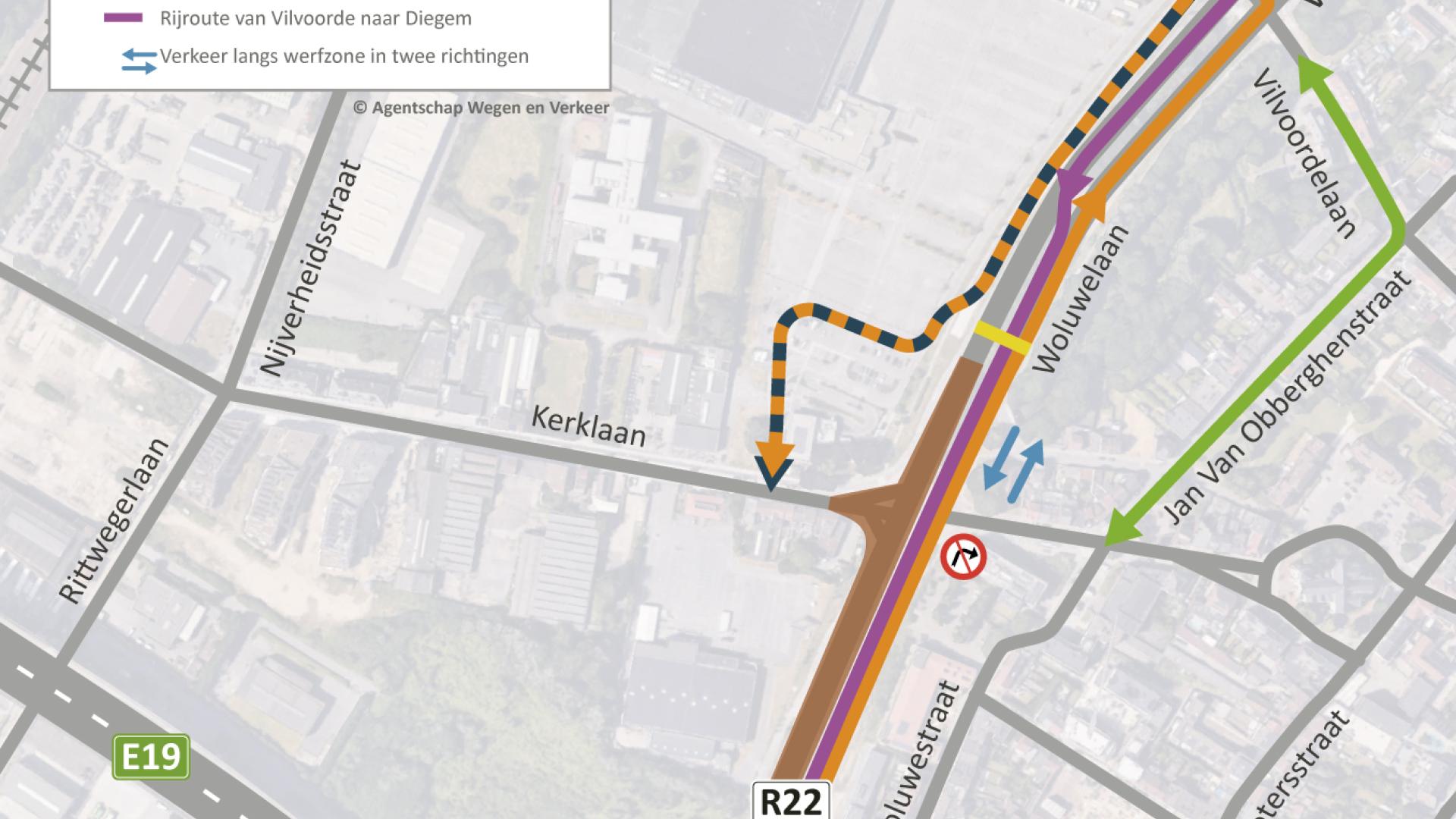 Woluwelaan omleidingskaart fase 2 werken Kerklaan