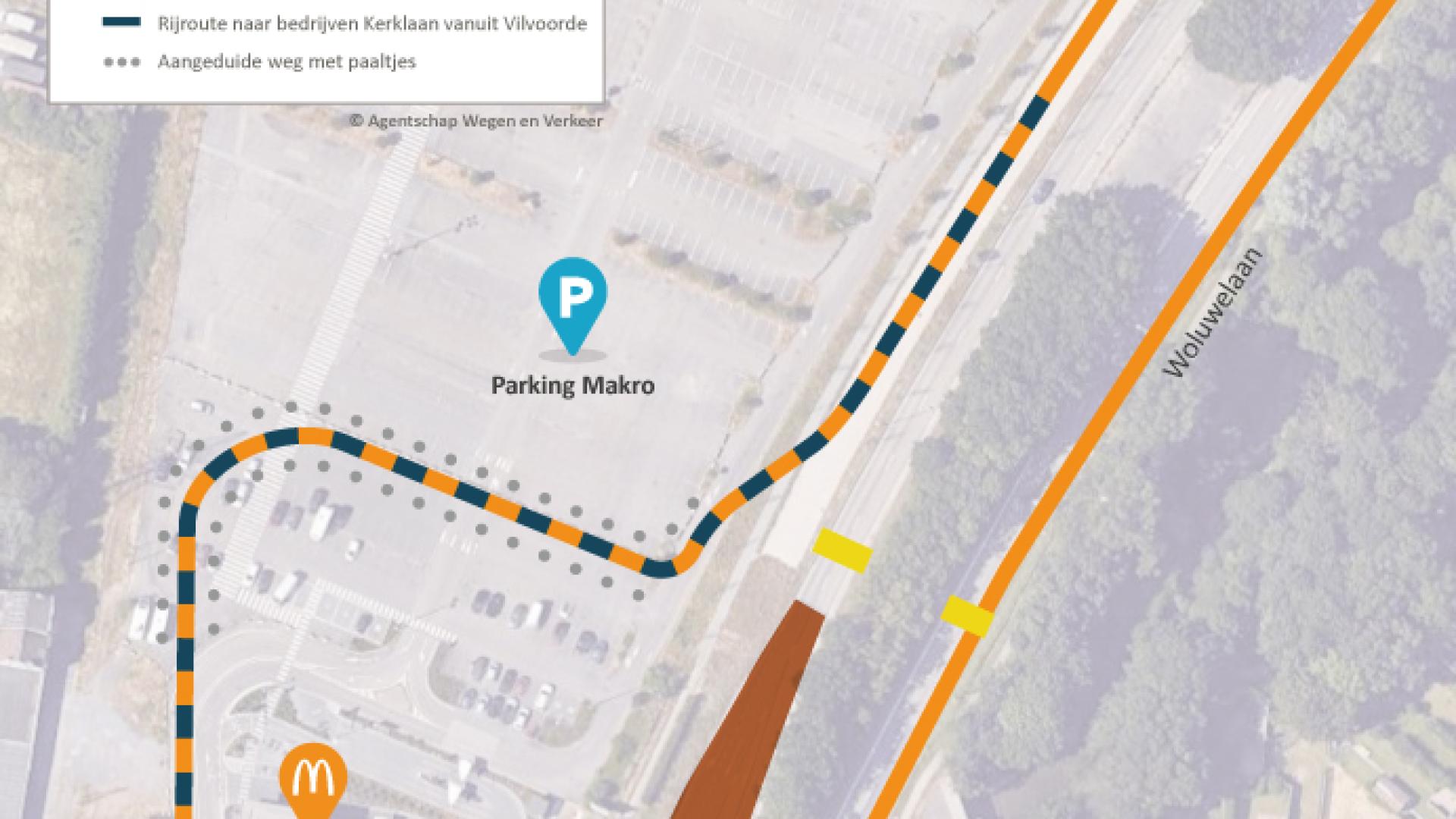 Woluwelaan zoom omleidingskaart tijdelijke doorsteek werken fase 2 Kerklaan