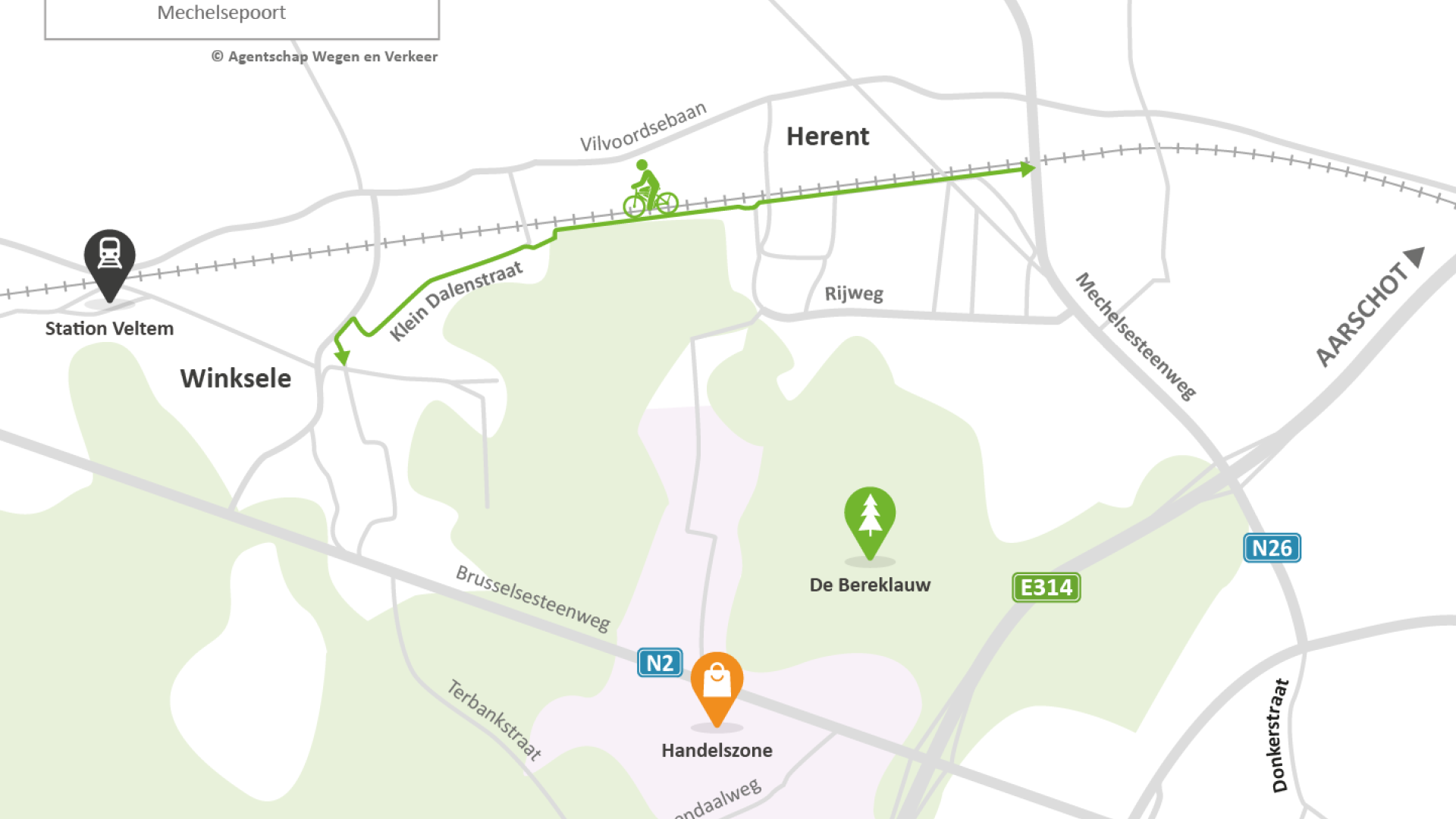 Via fietssnelweg F3 richting Mechelsepoort 