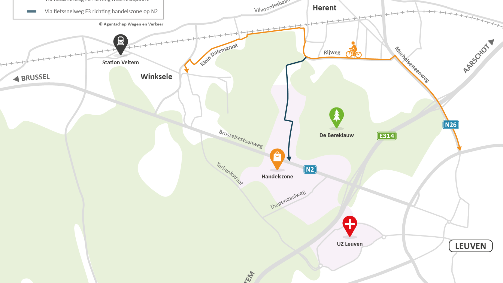 Via fietssnelweg F3 richting Mechelsepoort / handelszone 