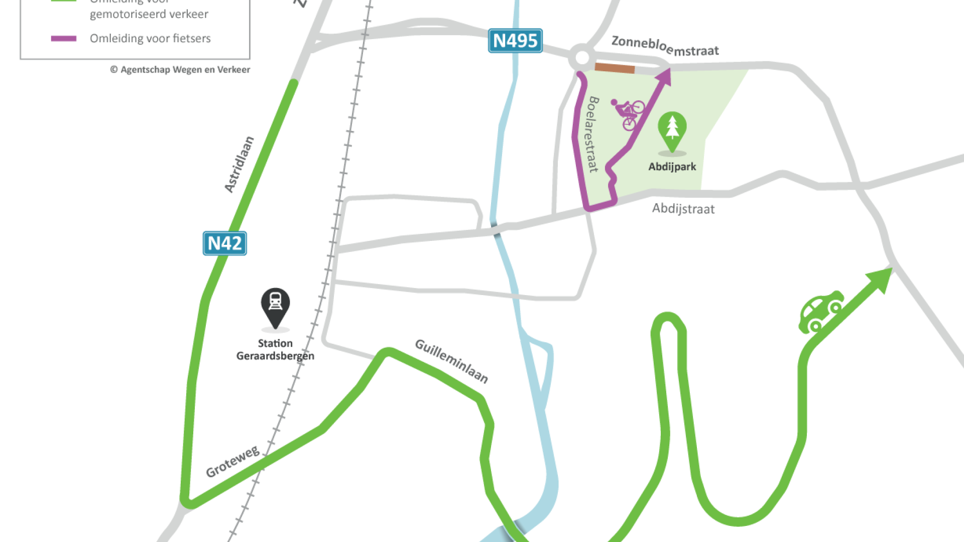 Omleiding gemotoriseerd verkeer en fietsers fase 1