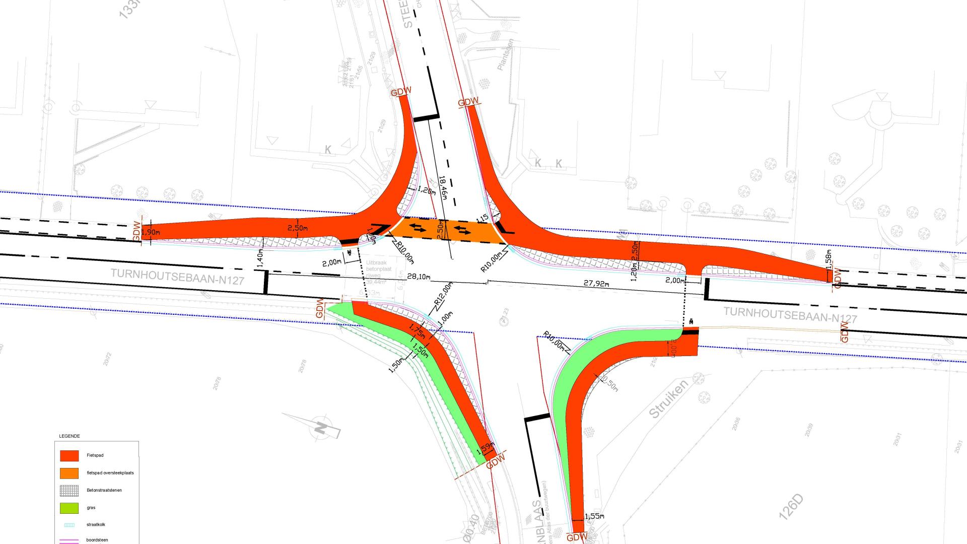 N127 Scherpenheuvel-Zichem: ontwerpplan kruispunt Turnhoutsebaan met Hoornblaas en Steenweg op Engsbergen